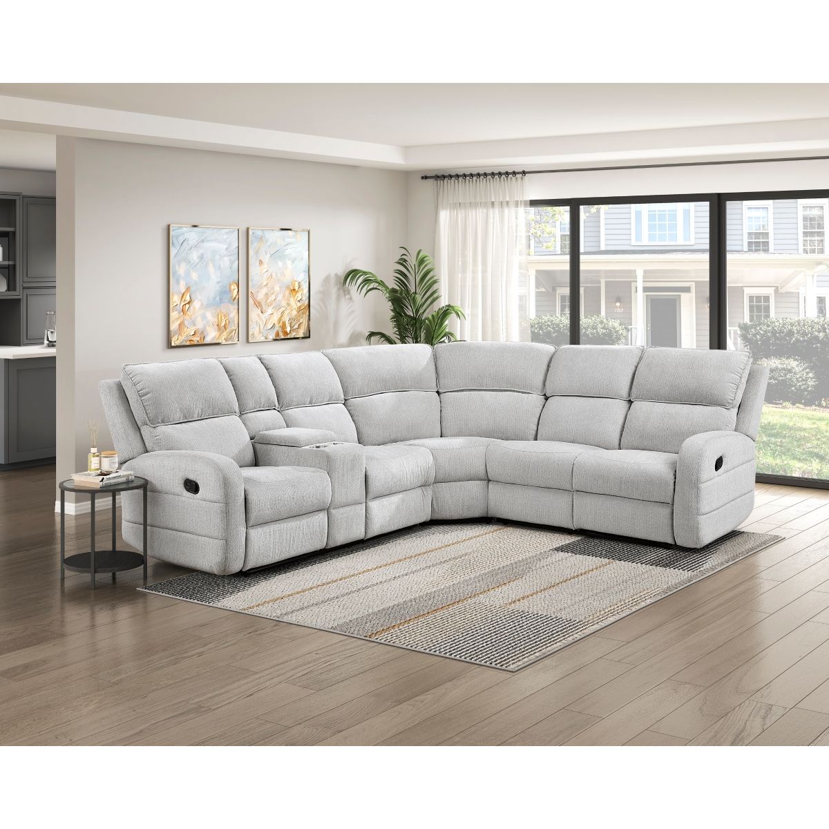 Thorne - 3 Piece Reclining Sectional With Left Console - Light Gray