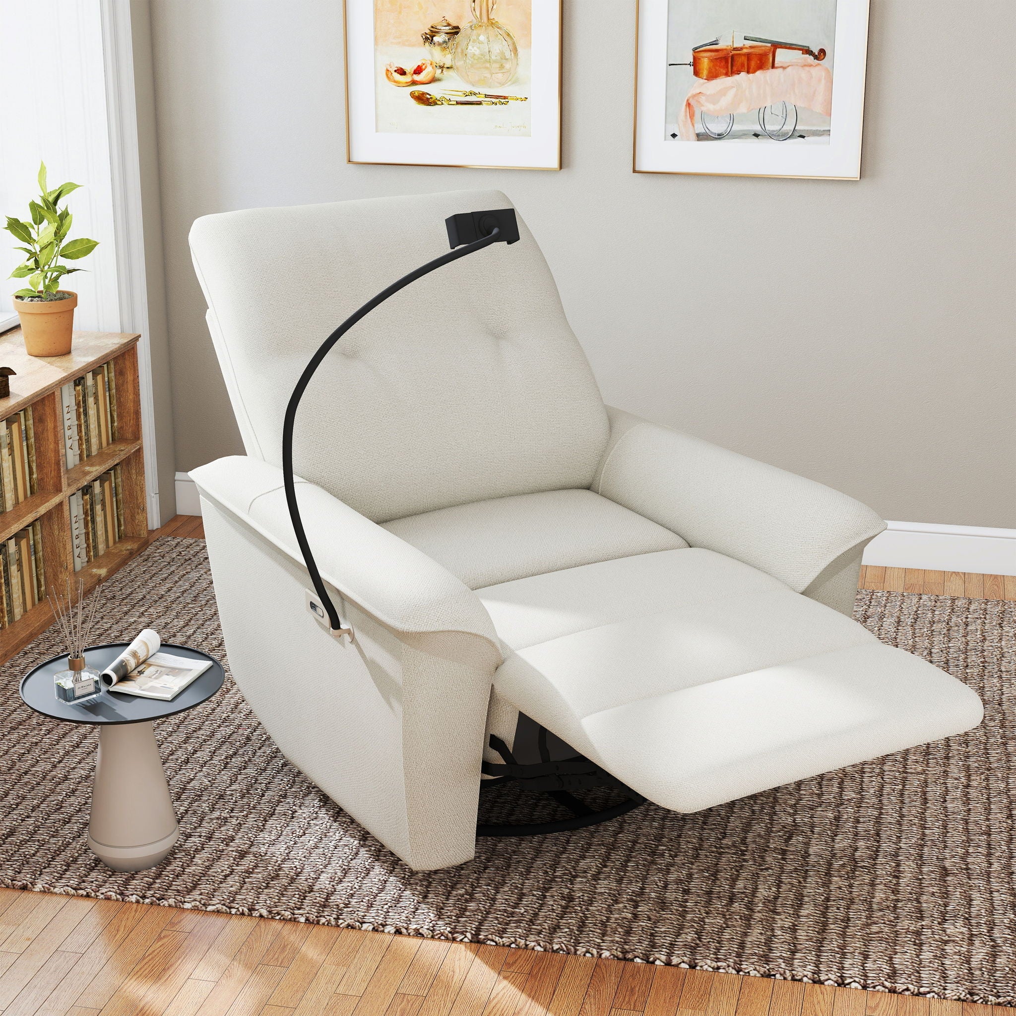 270° Power Swivel Rocker Recliner Chair With Phone Holder, Electric Glider Reclining Sofa With USB Ports For Living Room Bedroom - Beige