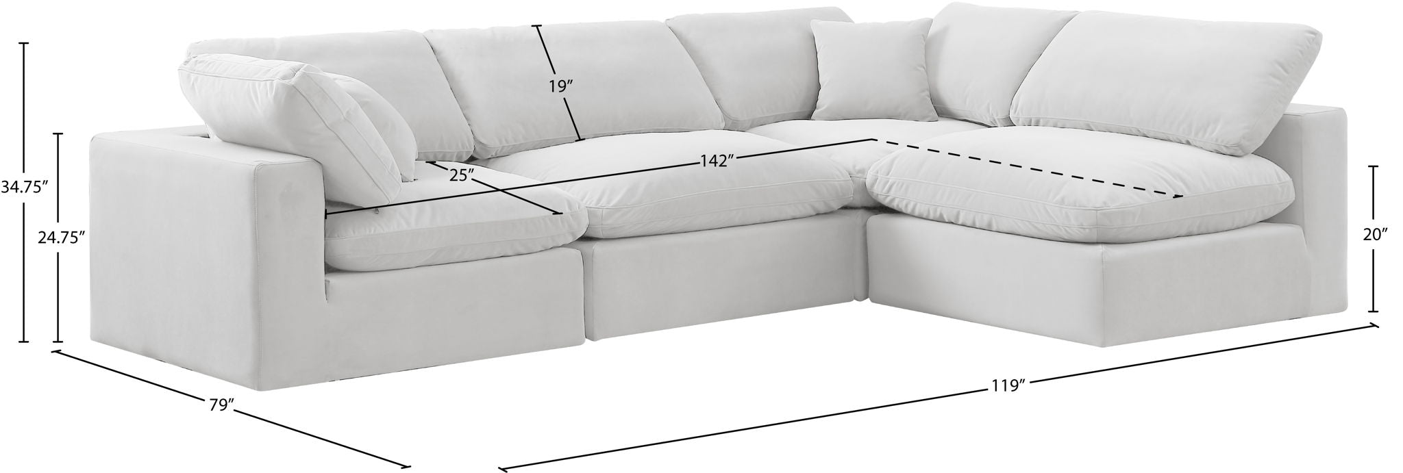 Comfy - 4 Piece Velvet Modular Armless Sectional
