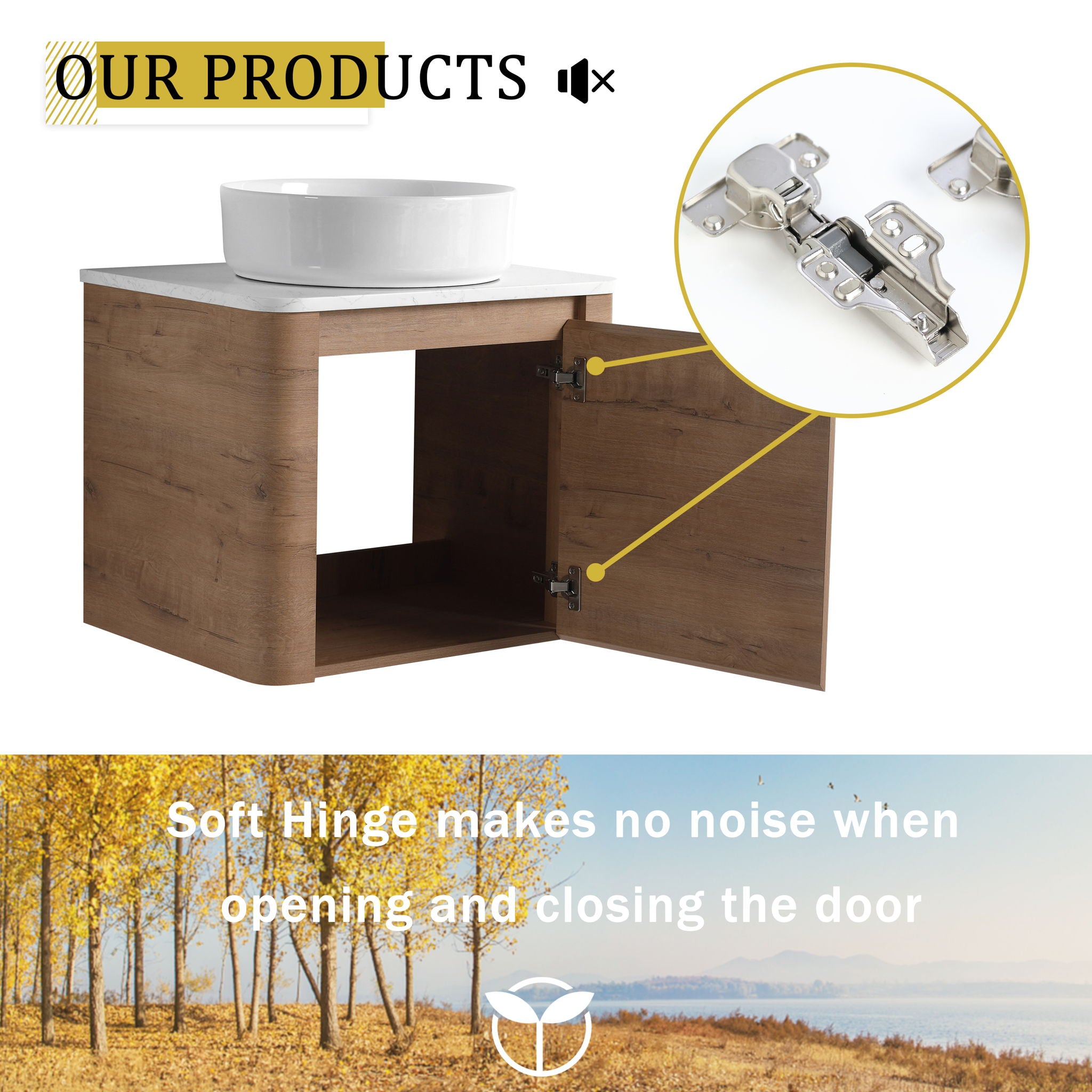 Wall Mounted Bathroom Vanity & Art Sink & 1 Soft Close Door