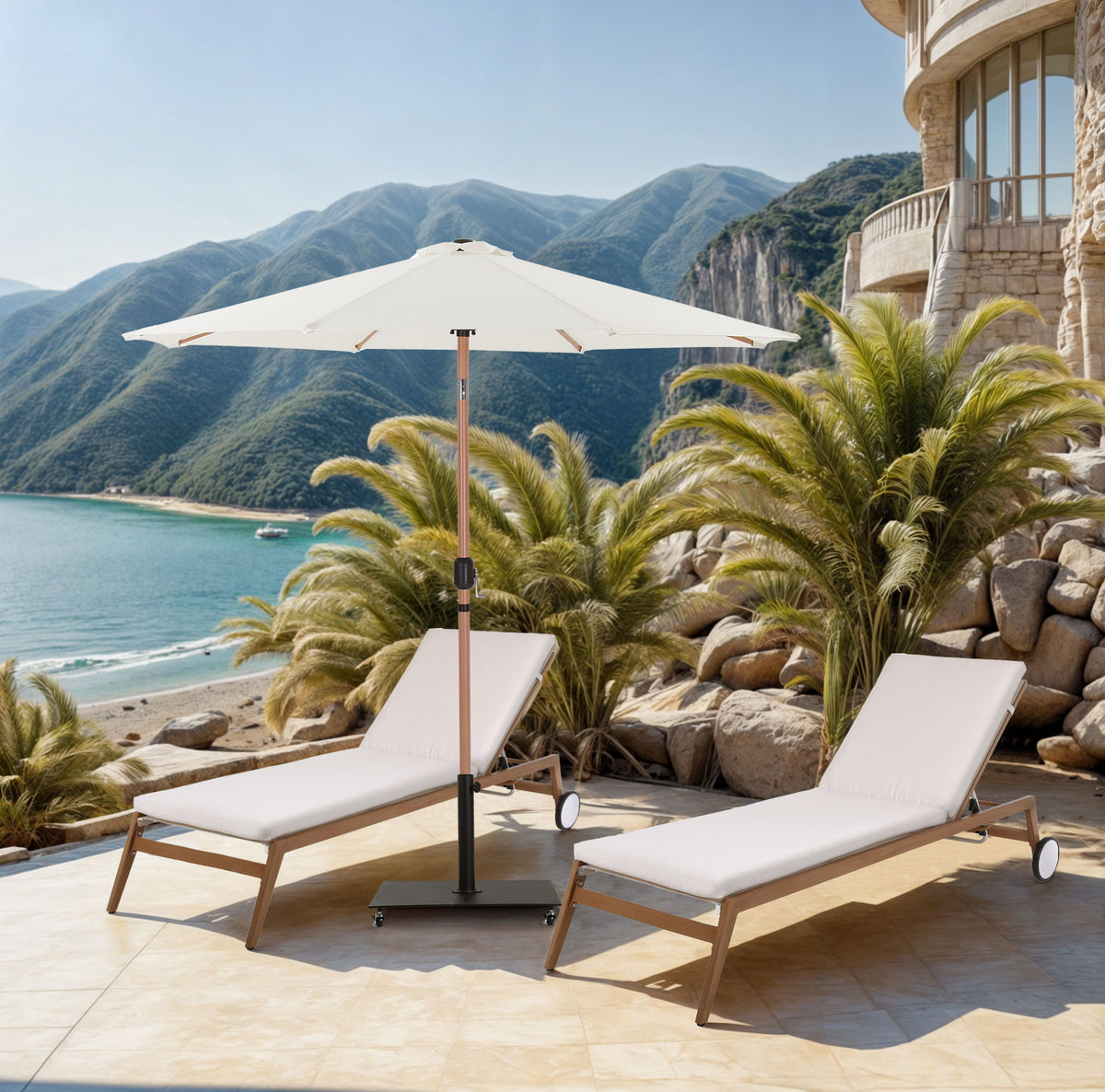 Fiji - Aluminum Patio Umbrella With Square Black And Teak Base