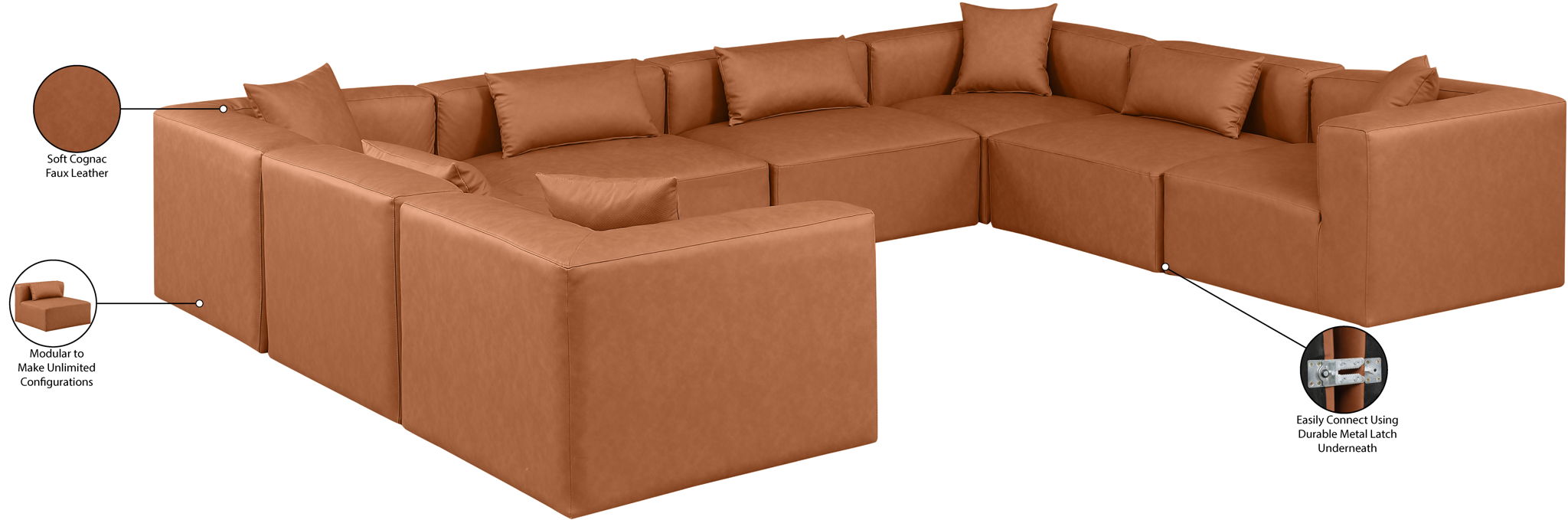 Cube - 8 Piece Modular Sectional - Cognac