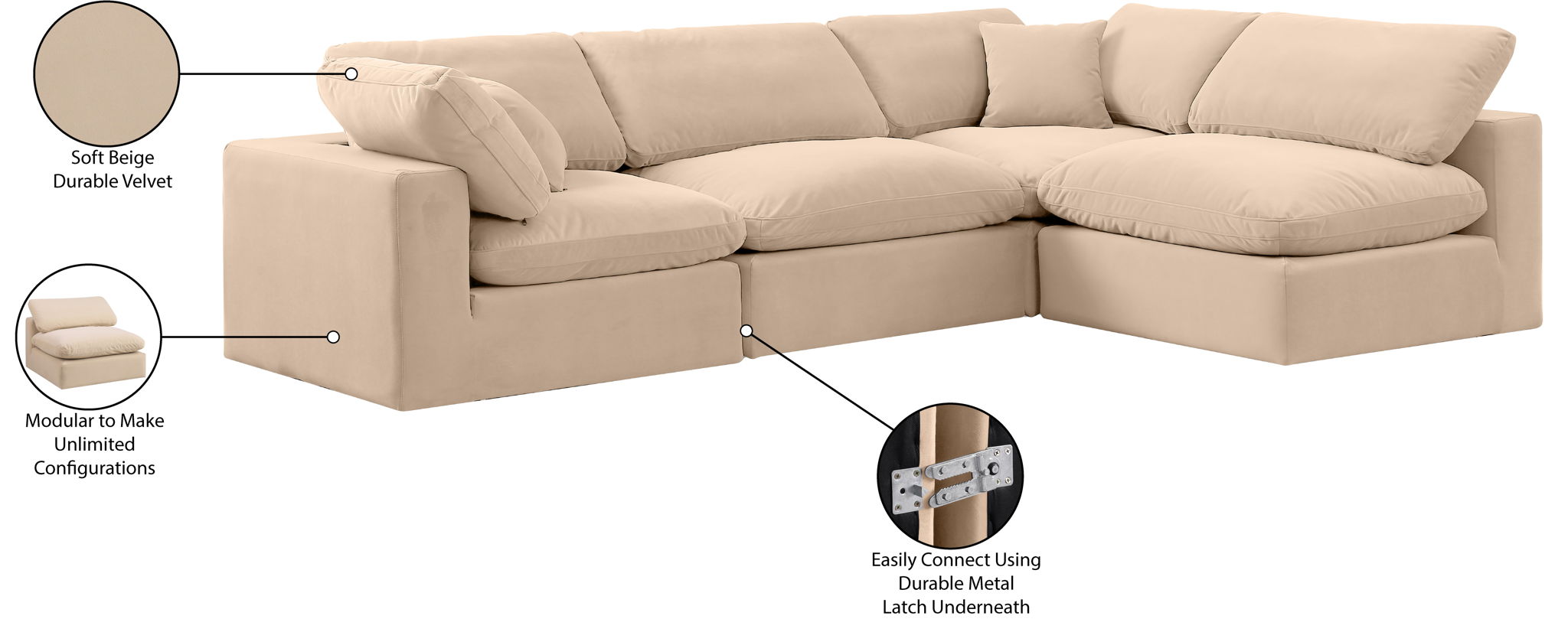 Comfy - 4 Piece Velvet Modular Armless Sectional