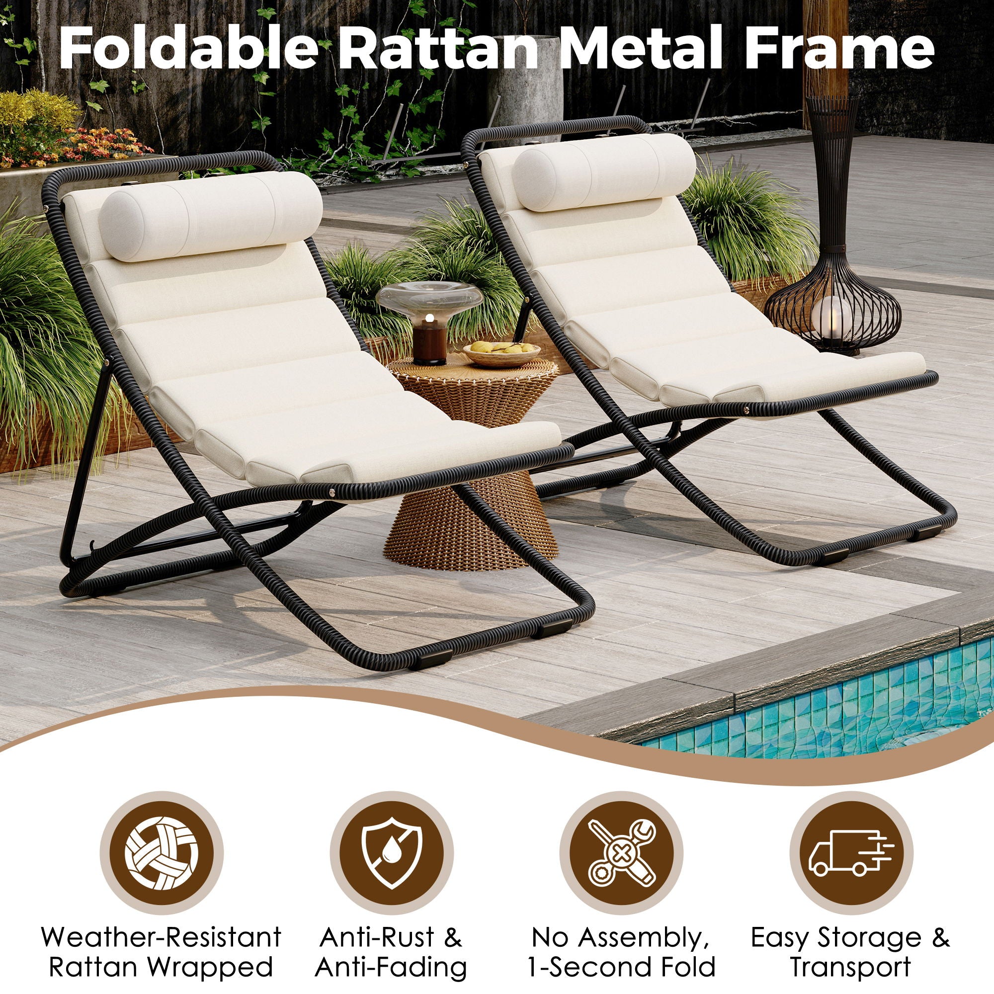 Outdoor Folding Chair With Adjustable Backrest (Set of 2)