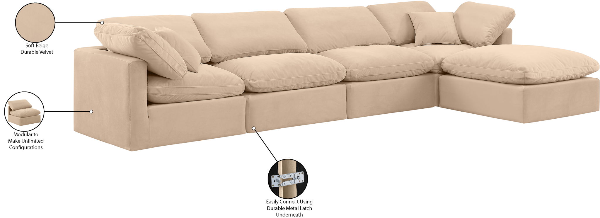 Indulge - Velvet 5 Piece Modular Sectional With Chaise