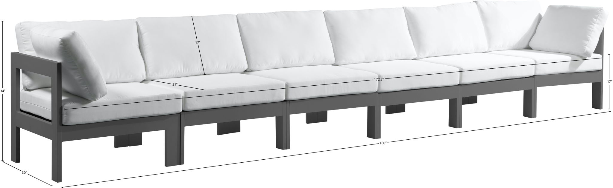 Nizuc - Outdoor Patio 6 Seat Modular Sofa With Gray Frame