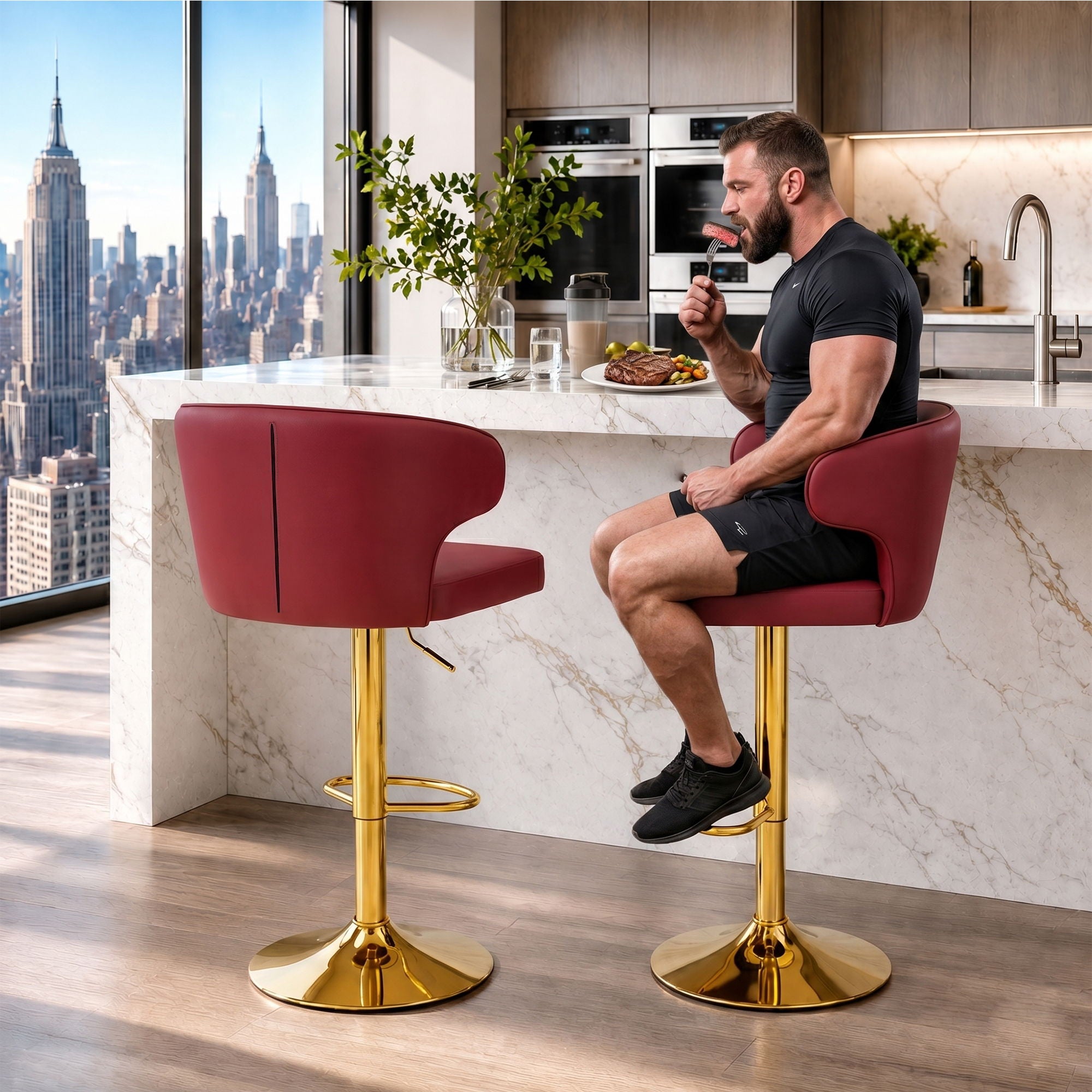 Adjustable Swivel Bar Chair With High Back Support