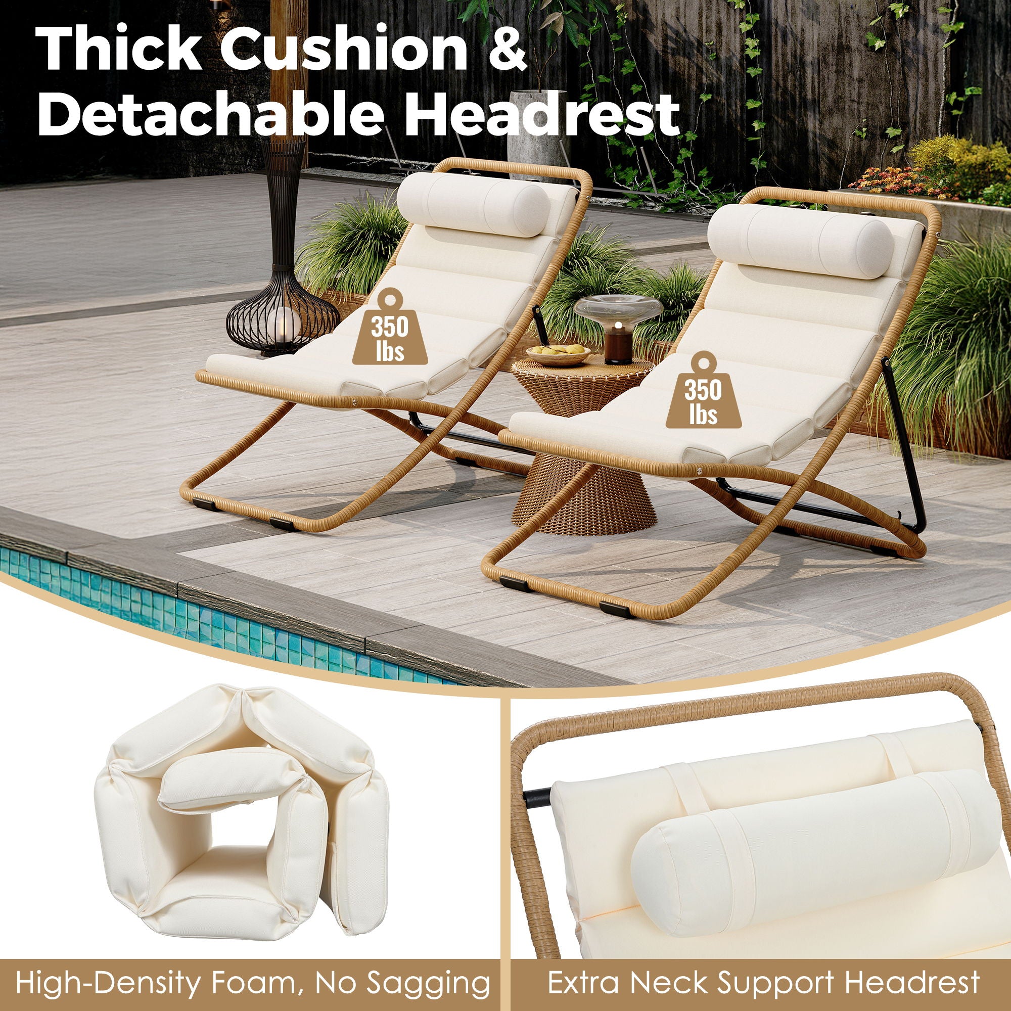 Outdoor Folding Chair With Adjustable Backrest (Set of 2)