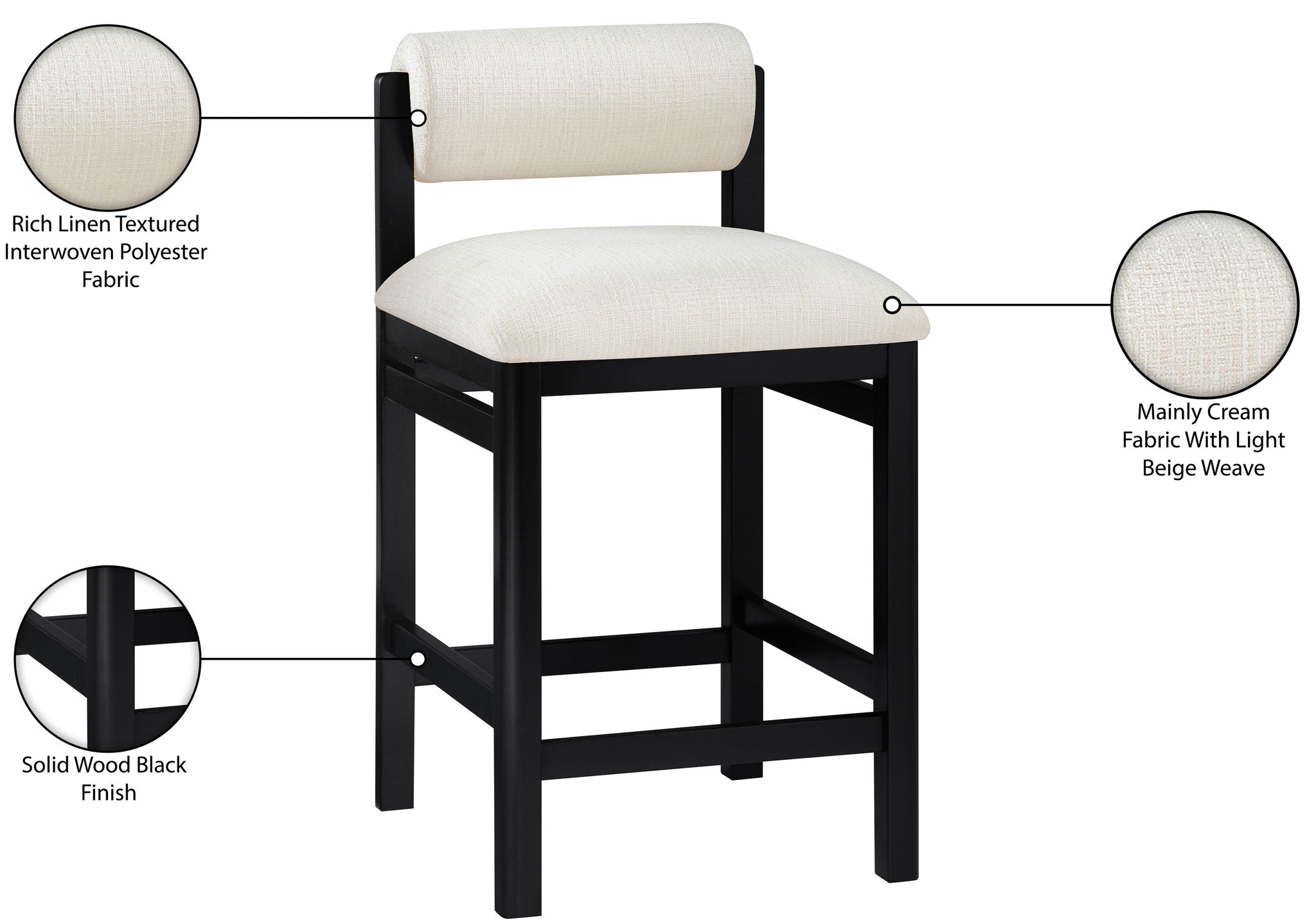 Roundhill - Fabric Counter Stool - Black Frame