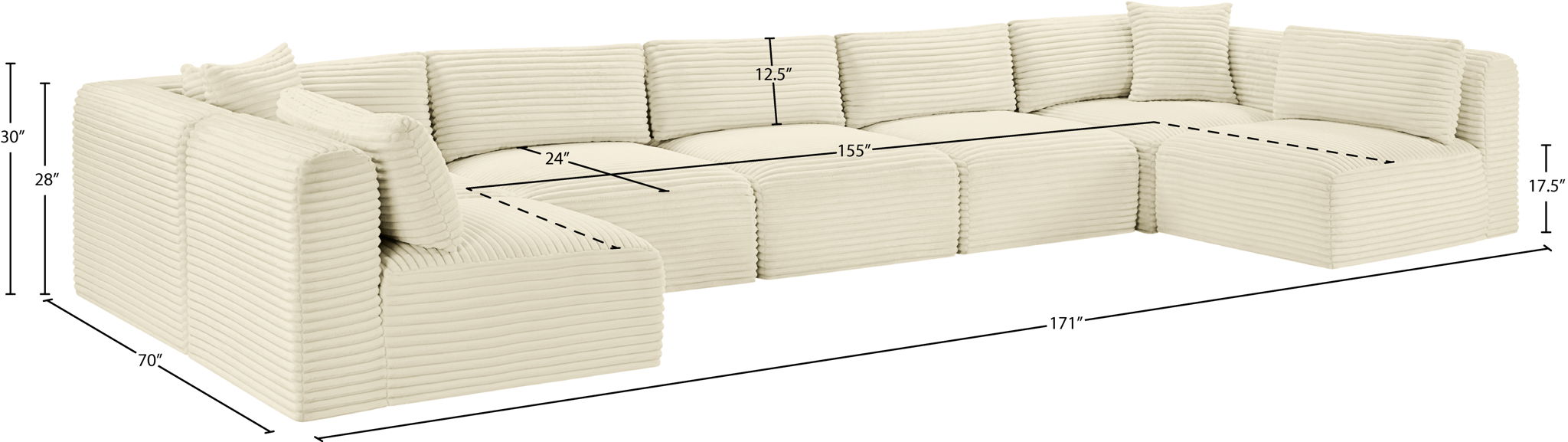 Shaggy - 7 Piece Modular U-Shaped Armless Sectional
