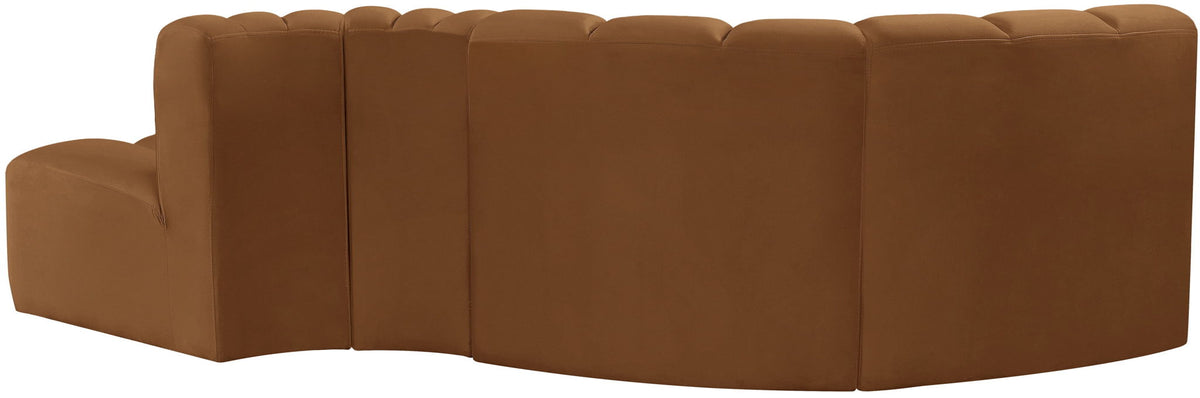 Arc - Velvet 4 Piece L-Shaped Modular Sofa - Saddle