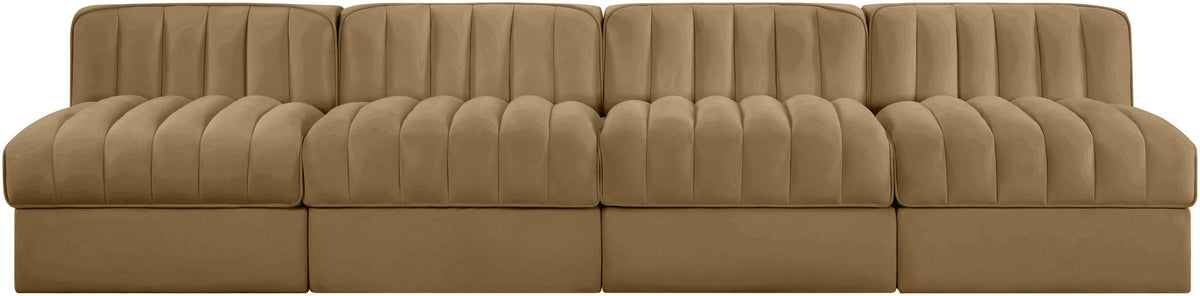 Rummi - Armless Velvet Performance Fabric Upholstered 4 Piece Modular Sofa