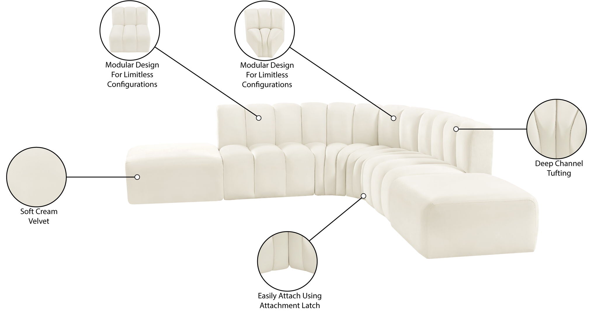 Arc - Velvet 6 Piece Corner Modular Sofa