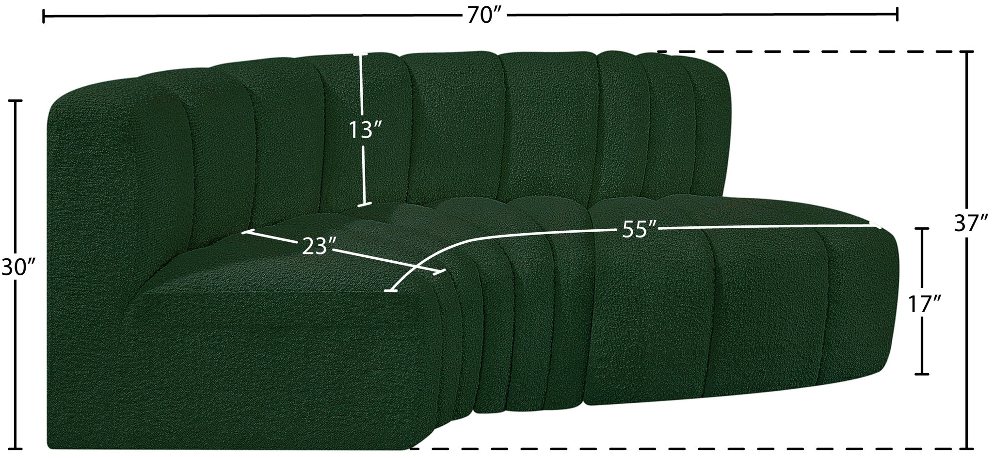 Arc - Boucle Fabric 3 Piece Modular L-Shaped Sofa