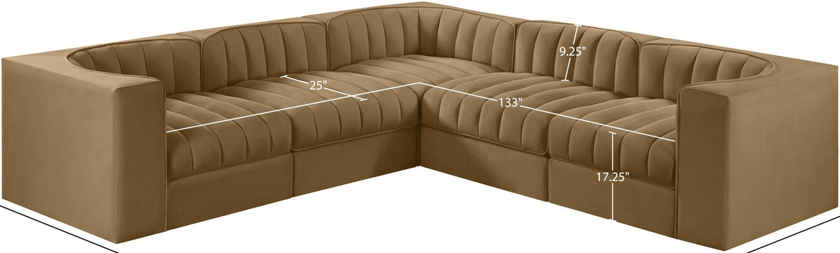 Rummi - Symmetrical Velvet Performance Fabric Upholstered 5 Piece Modular Sectional