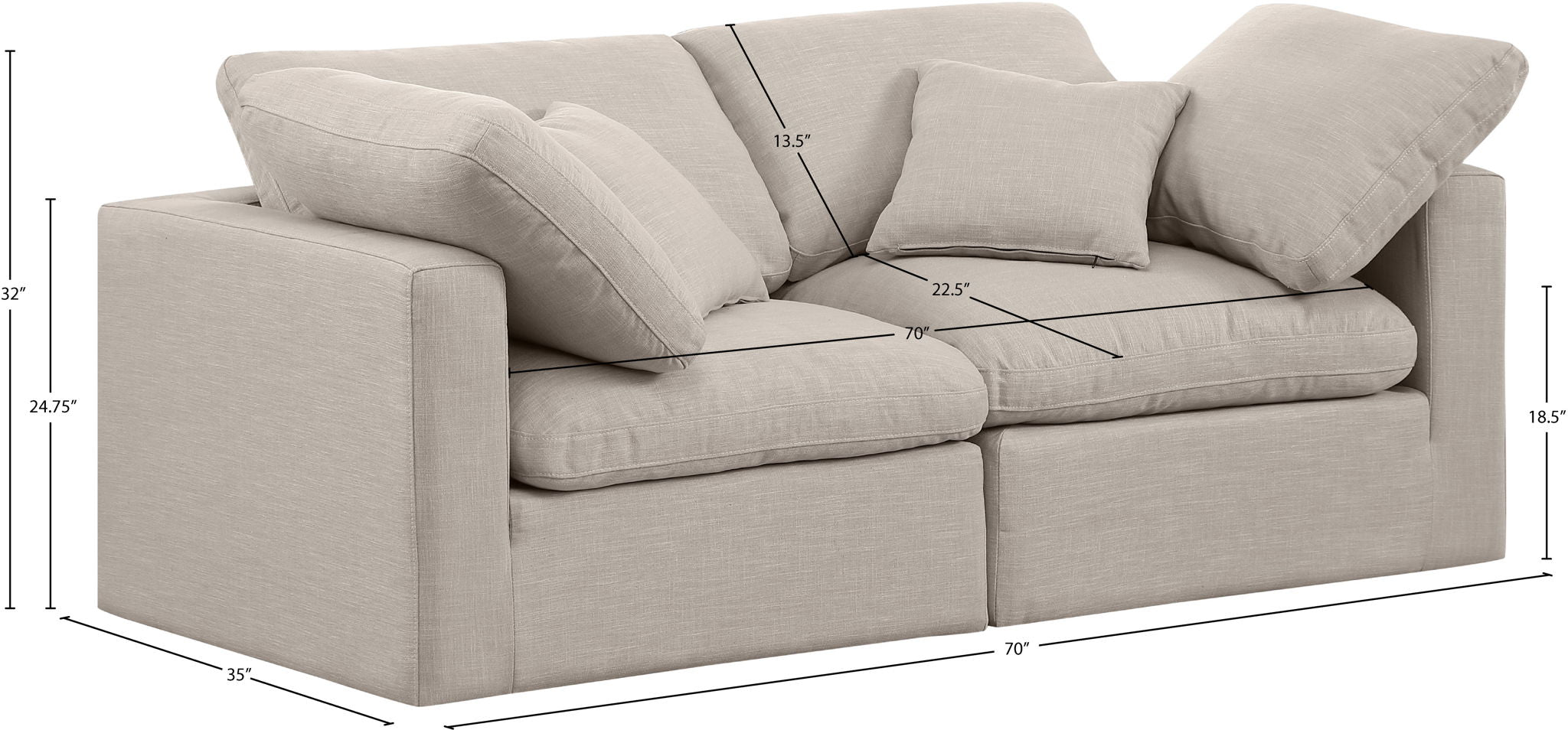 Indulge - Linen 2 Seat Modular Sofa