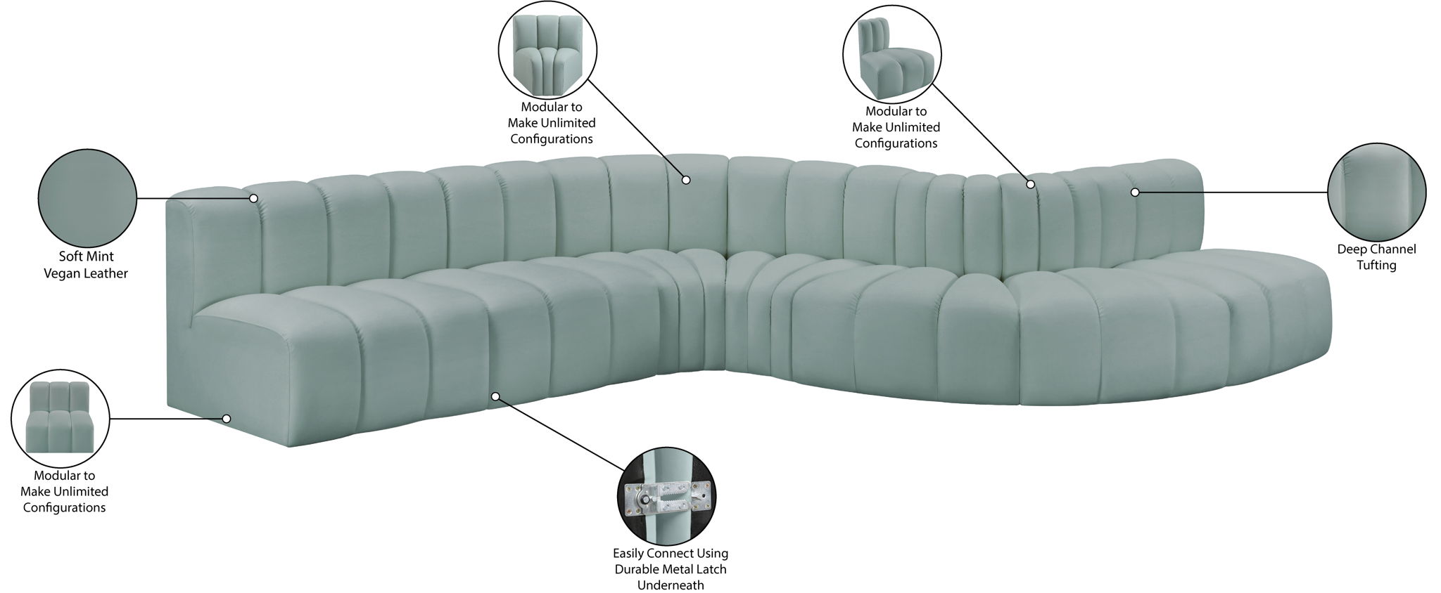 Arc - Faux Leather 7 Piece Modular Sofa