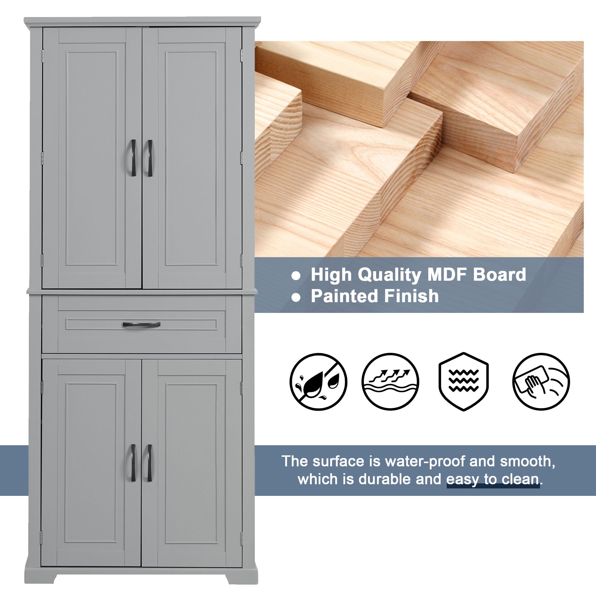 Bathroom Storage Cabinet With Doors And Drawer, Adjustable Shelf
