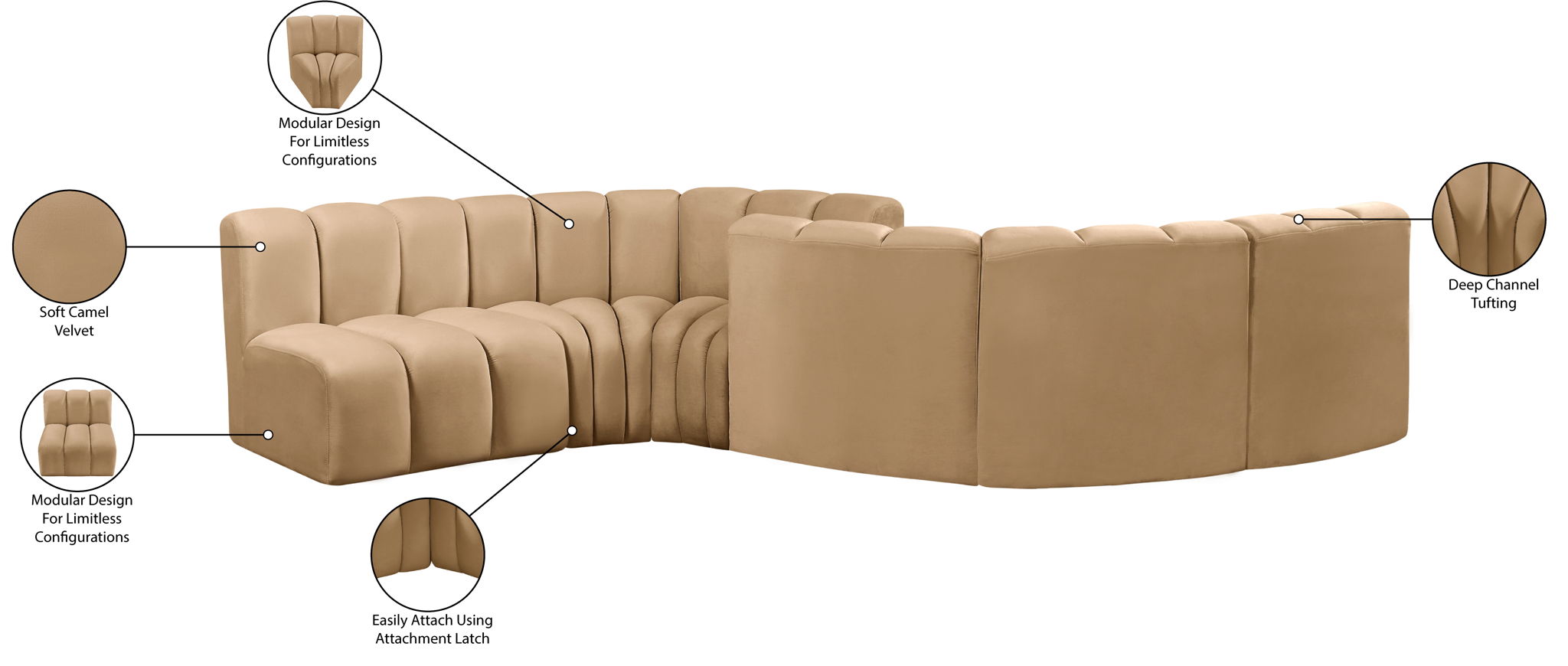 Arc - Velvet 6 Piece Modular Sofa