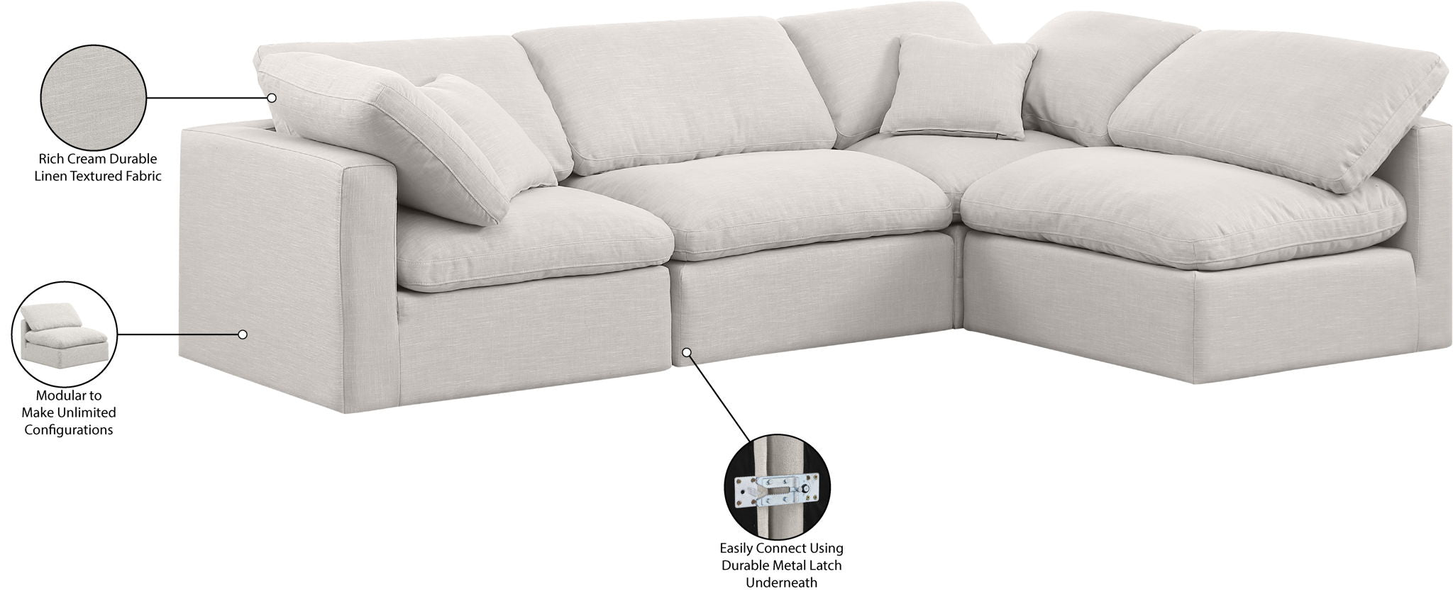 Indulge - Linen 4 Piece Modular Sectional