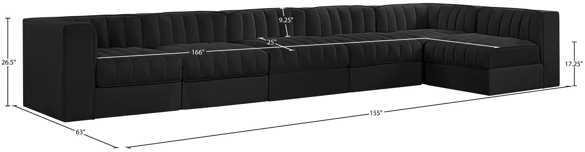 Rummi - Velvet Performance Fabric Upholstered 6 Piece Modular Sectional, L-Shaped (Right)
