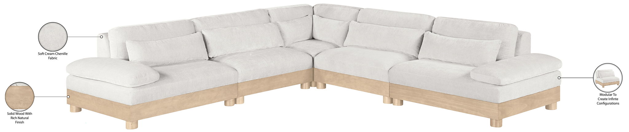 Turin - Chenille Fabric Upholstered Modular Sectional - White