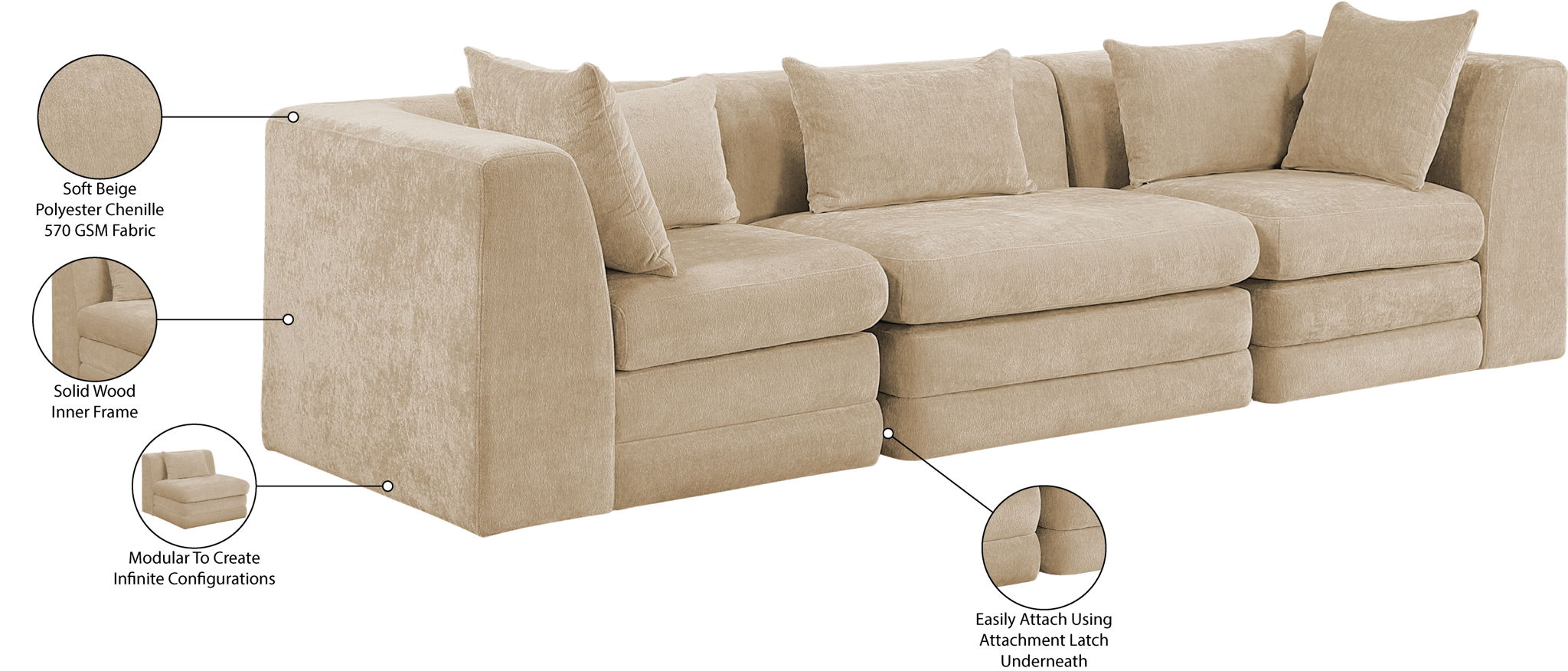 Stellar - 3 Piece 114" Upholstered Modular Sofa