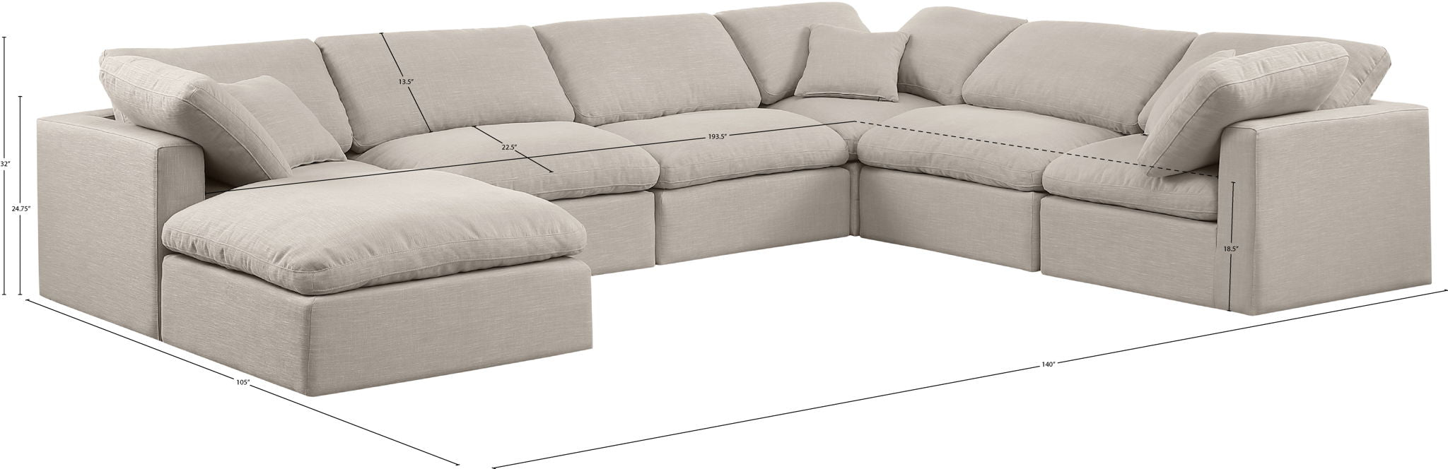 Indulge - Linen 7 Piece Modular Sectional