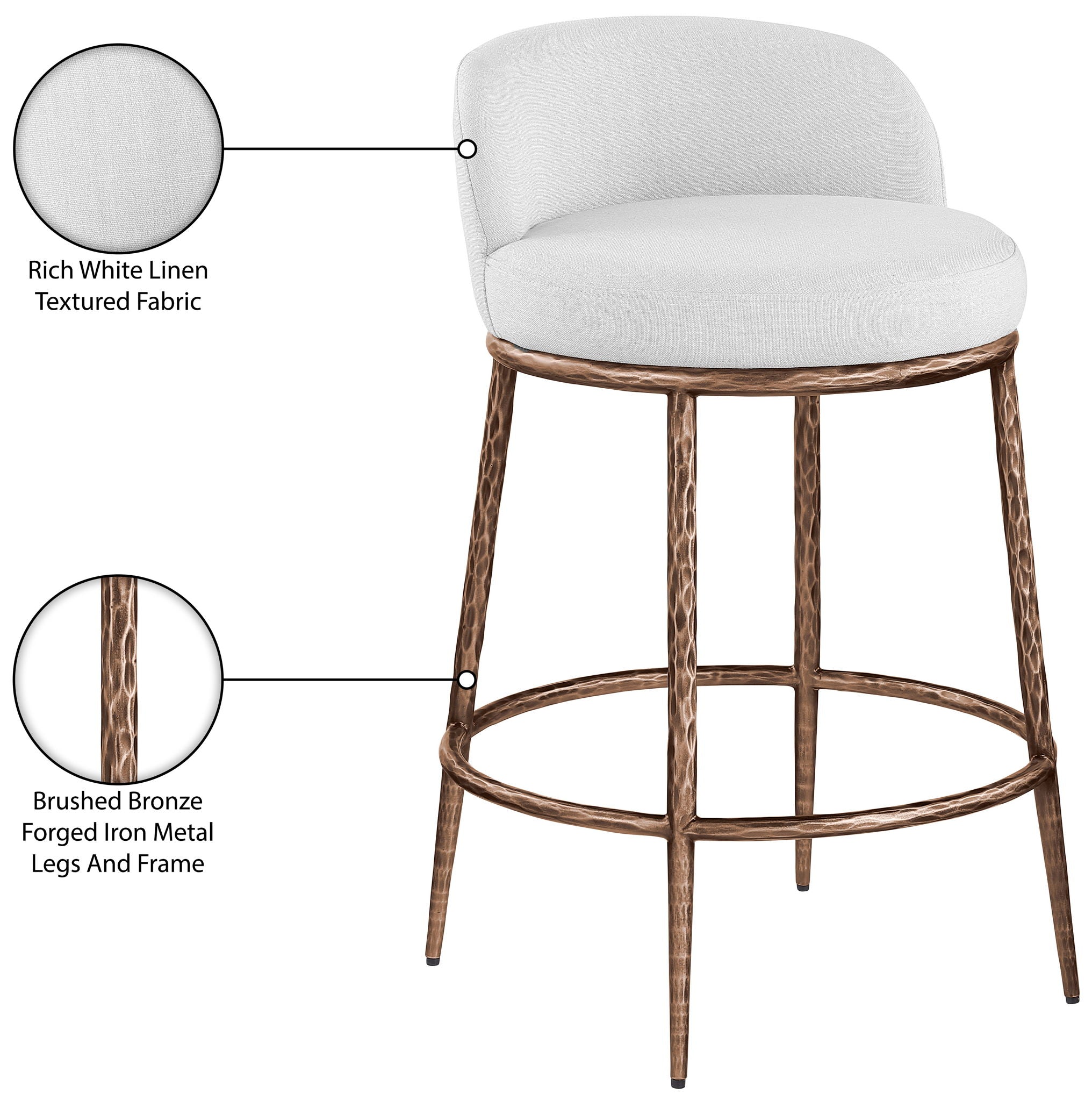 Ferro - Upholstered Counter Stool With Brushed Bronze Base
