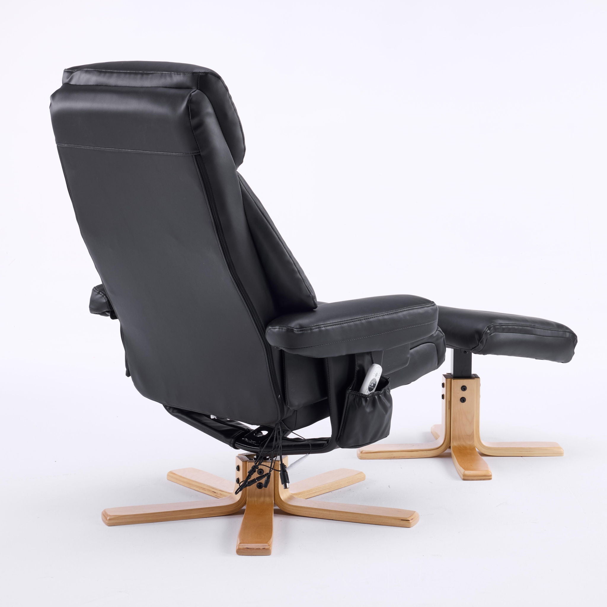 Massage Recliner With Ottoman, 360° Swivel, Heat & Vibration - Black Pu