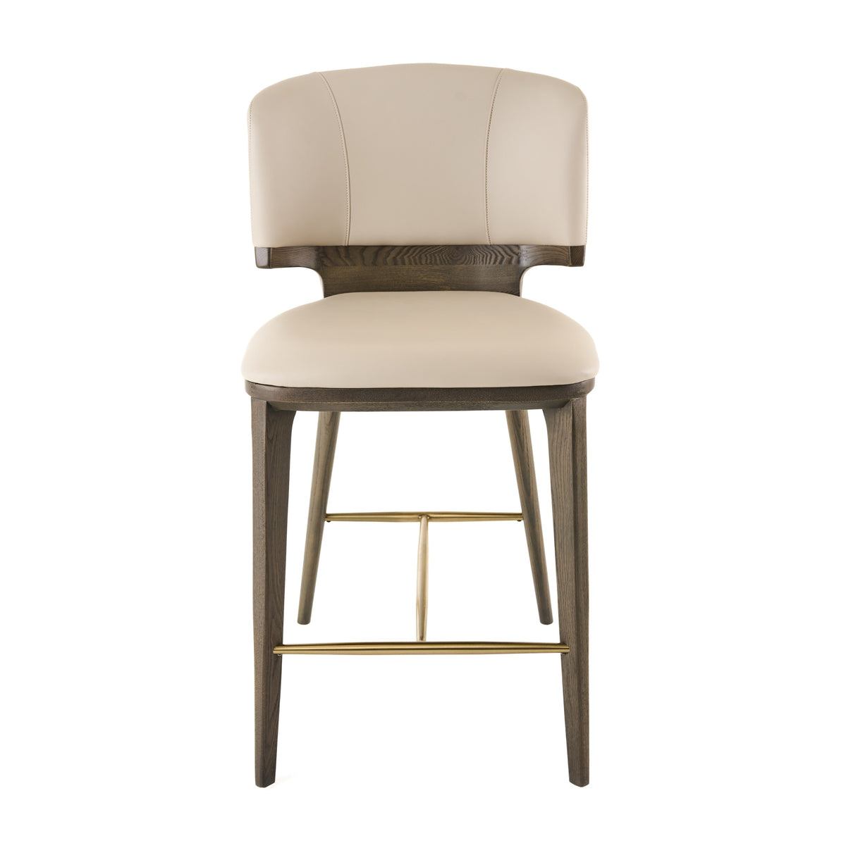 Calvary - Mid-Century Modern Beige Vegan Leather + Grey Ash Counter Chair