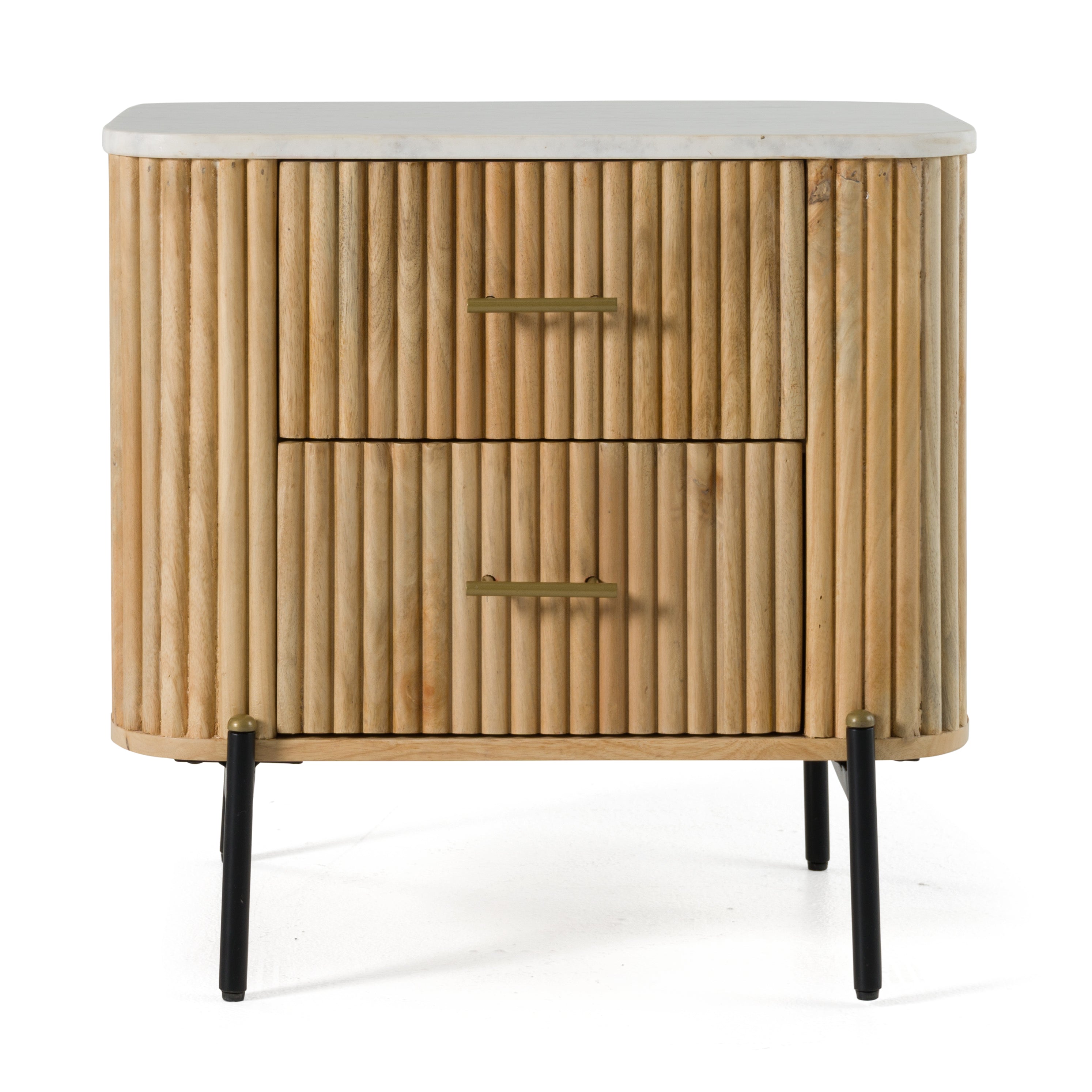 Modrest - Cambridge White Marble & Mango 2 Drawer Nightstand
