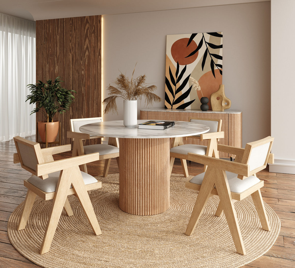 Cambridge White Marble & Mango Round Dining Table