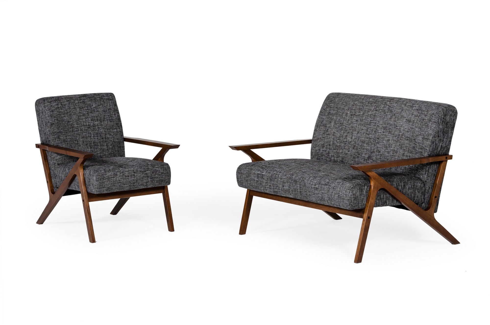 Modrest Candea - Mid-Century Walnut and Grey Accent Chair