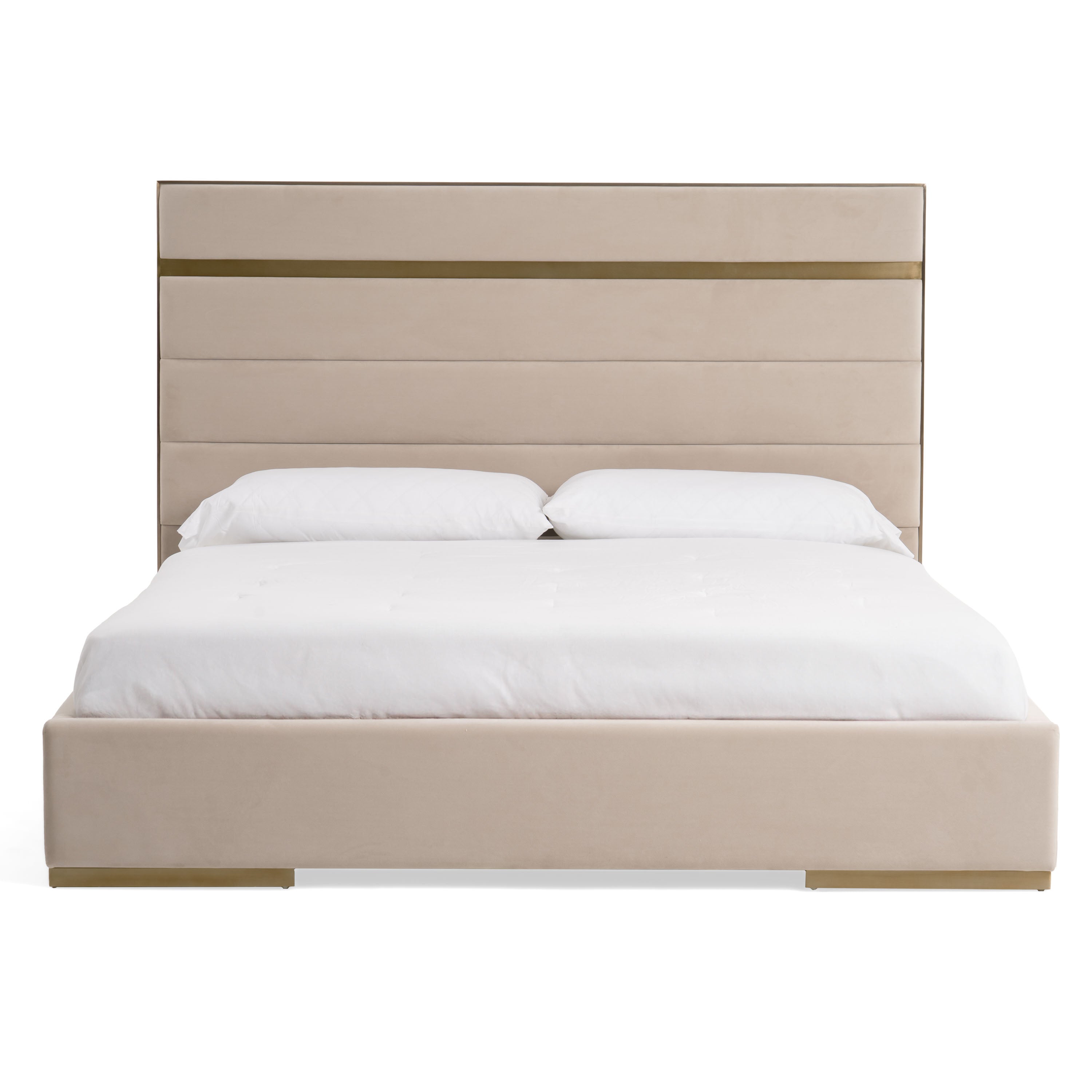 Modrest Cartier - Modern Beige Velvet + Brushed Brass 4-Piece Bedroom Set