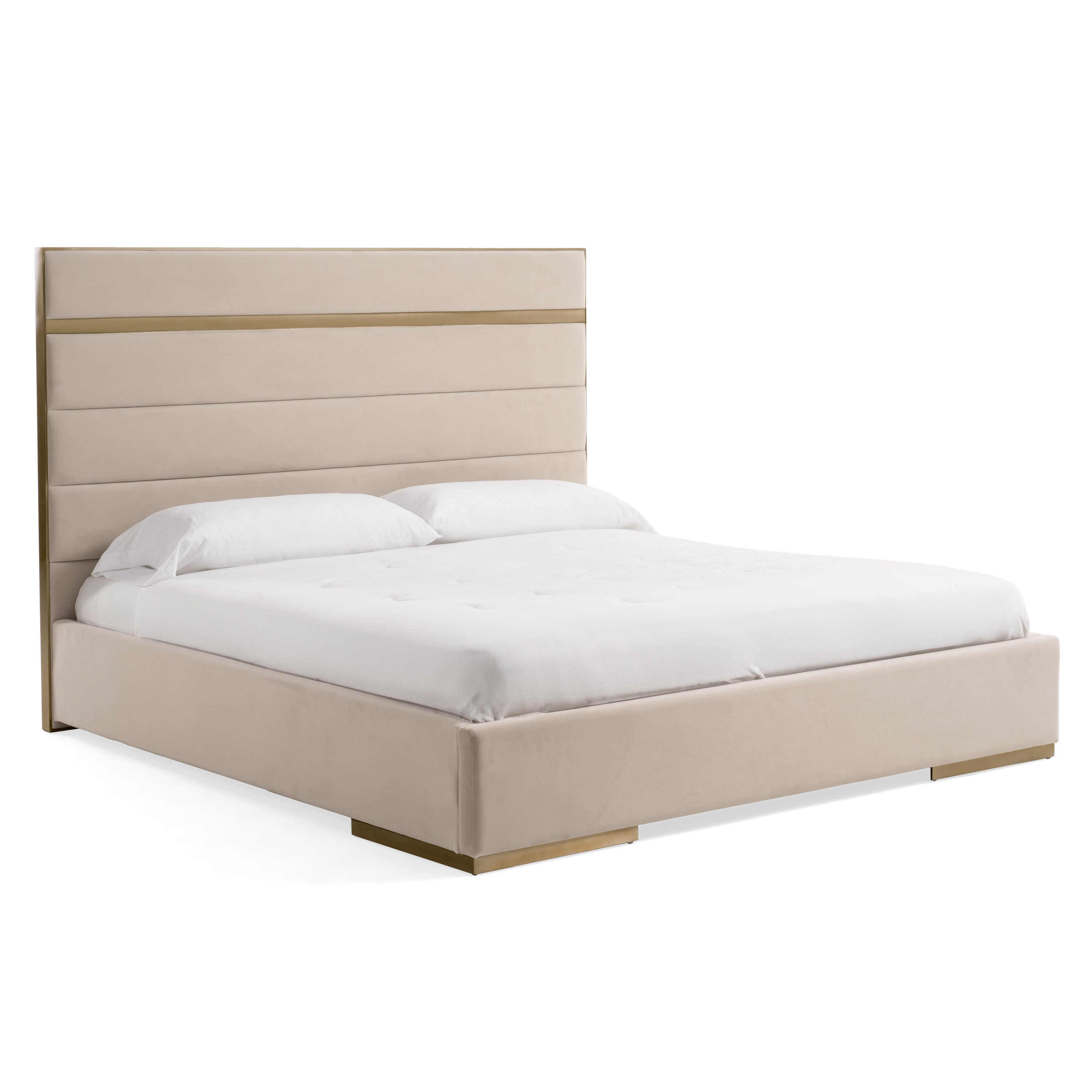 Modrest Cartier - Modern Beige Velvet + Brushed Brass 4-Piece Bedroom Set