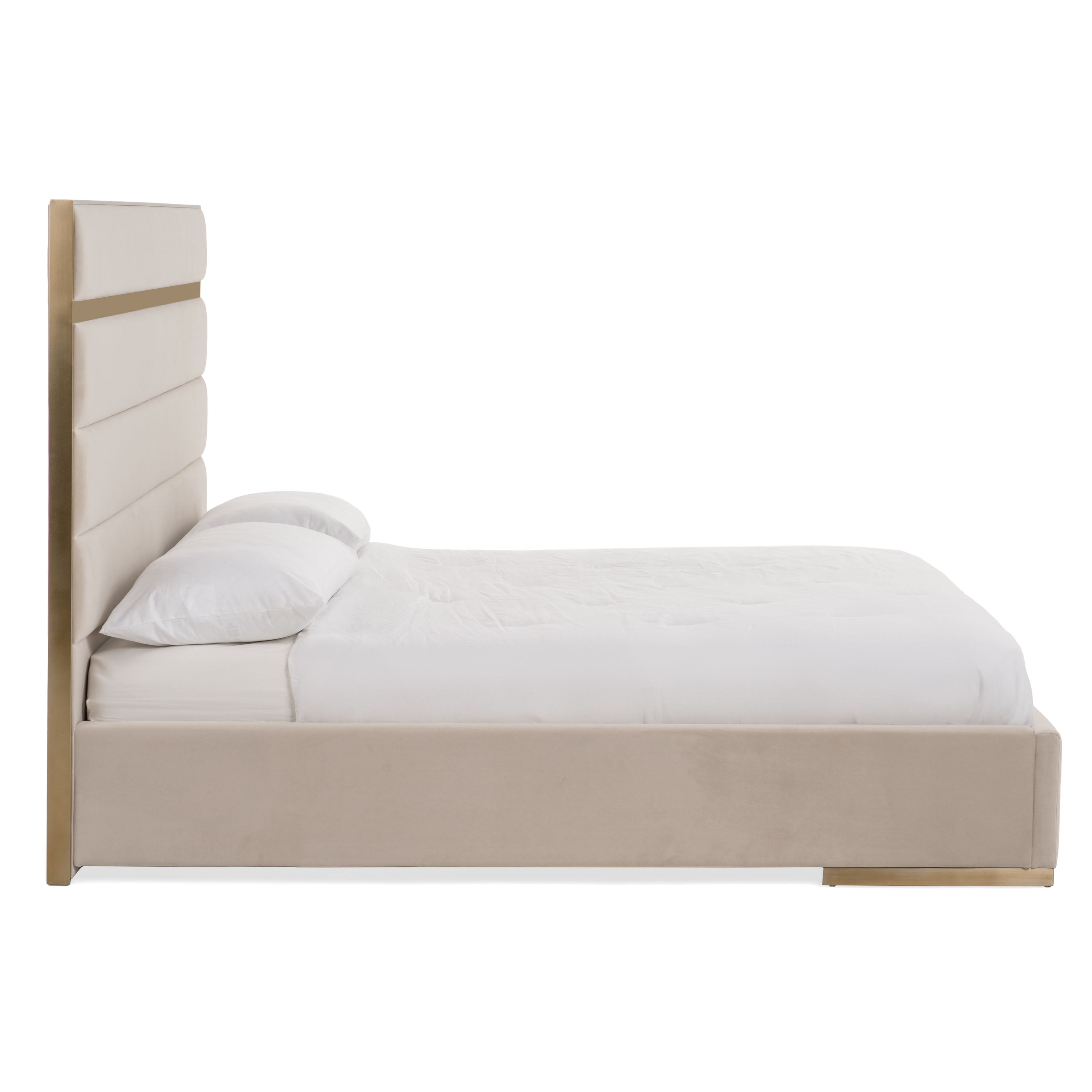 Modrest Cartier - Modern Beige Velvet + Brushed Brass 4-Piece Bedroom Set