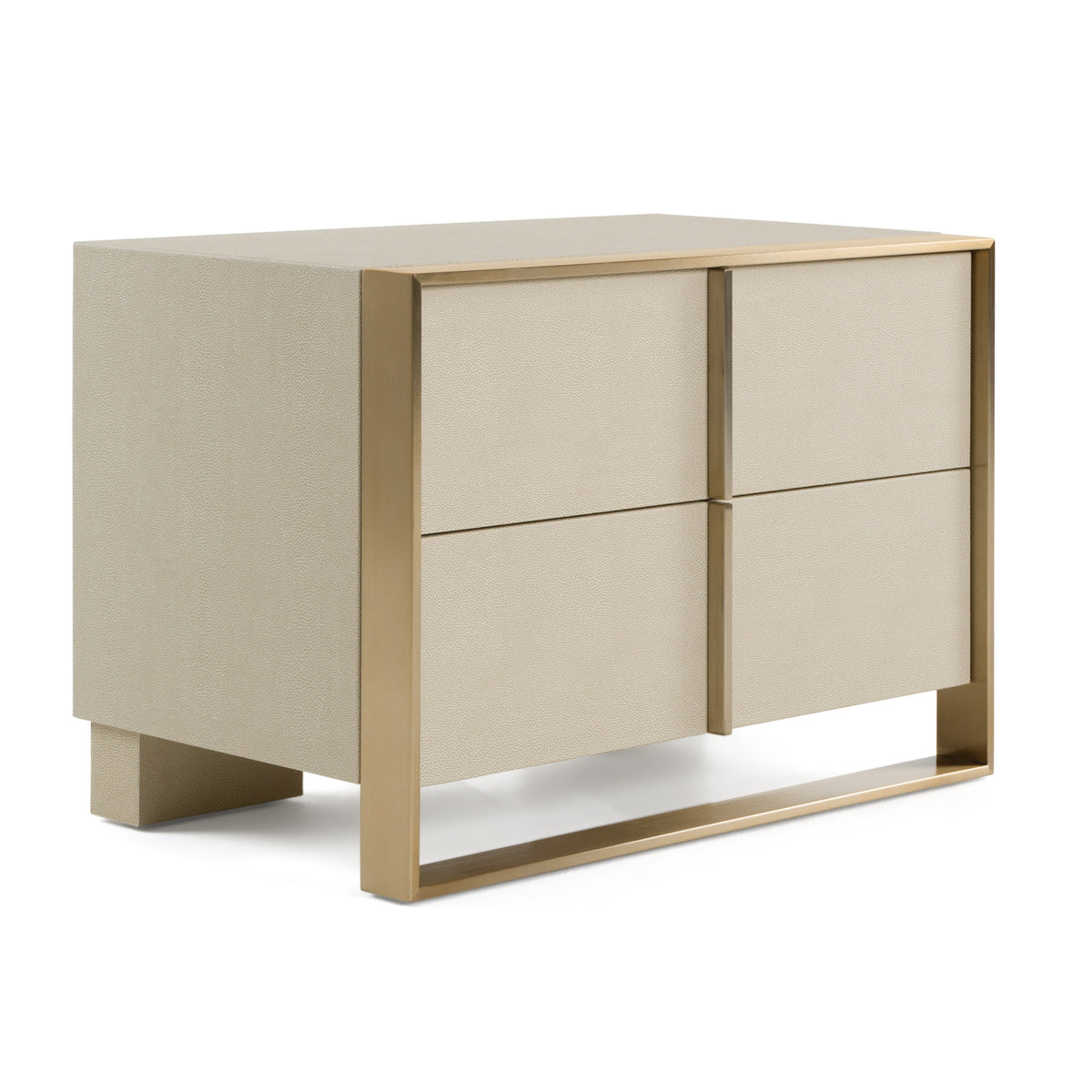 Cartier - Modern Beige Shagreen and Brushed Brass Nightstand