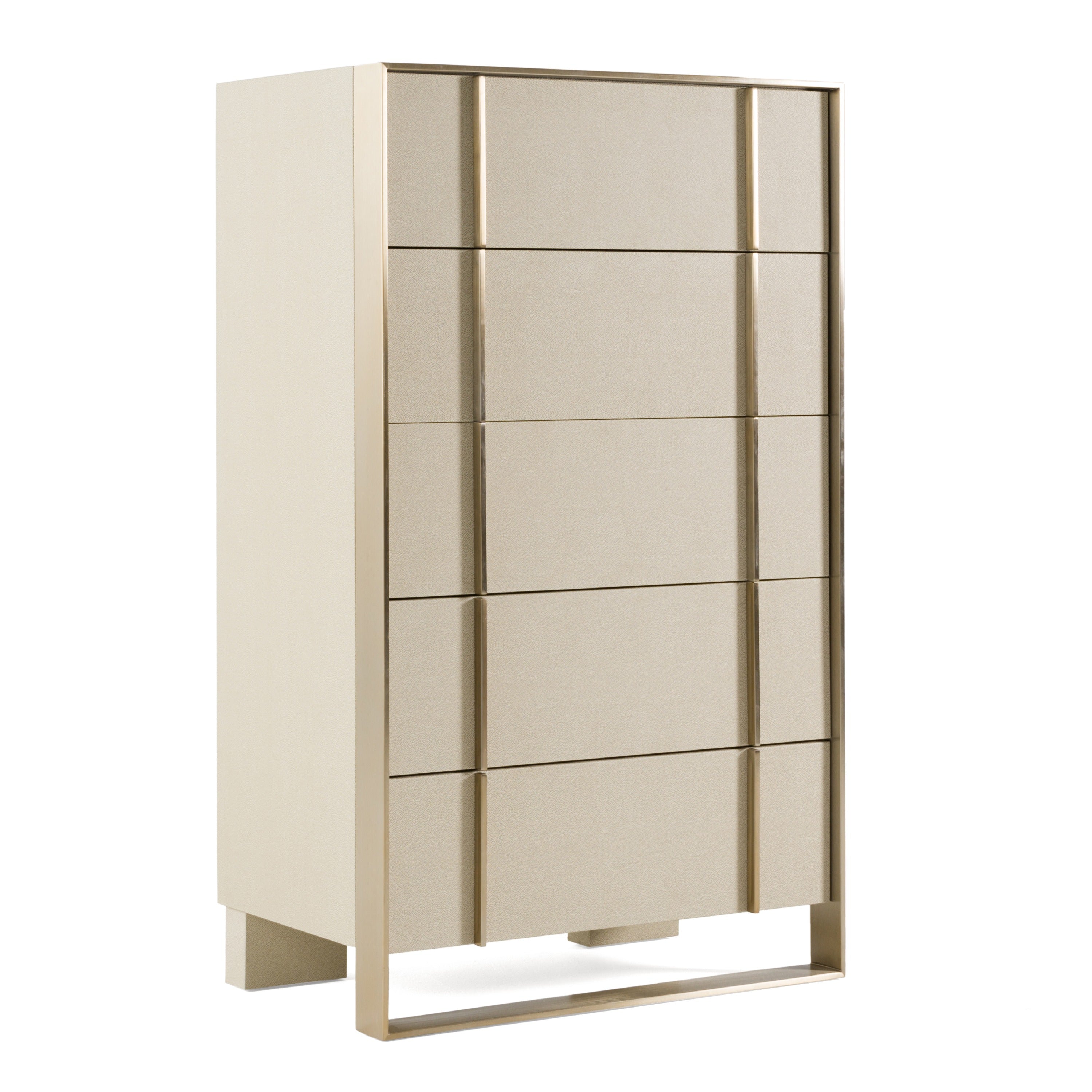 Nova Domus Cartier - Modern Beige Shagreen and Brushed Brass Chest