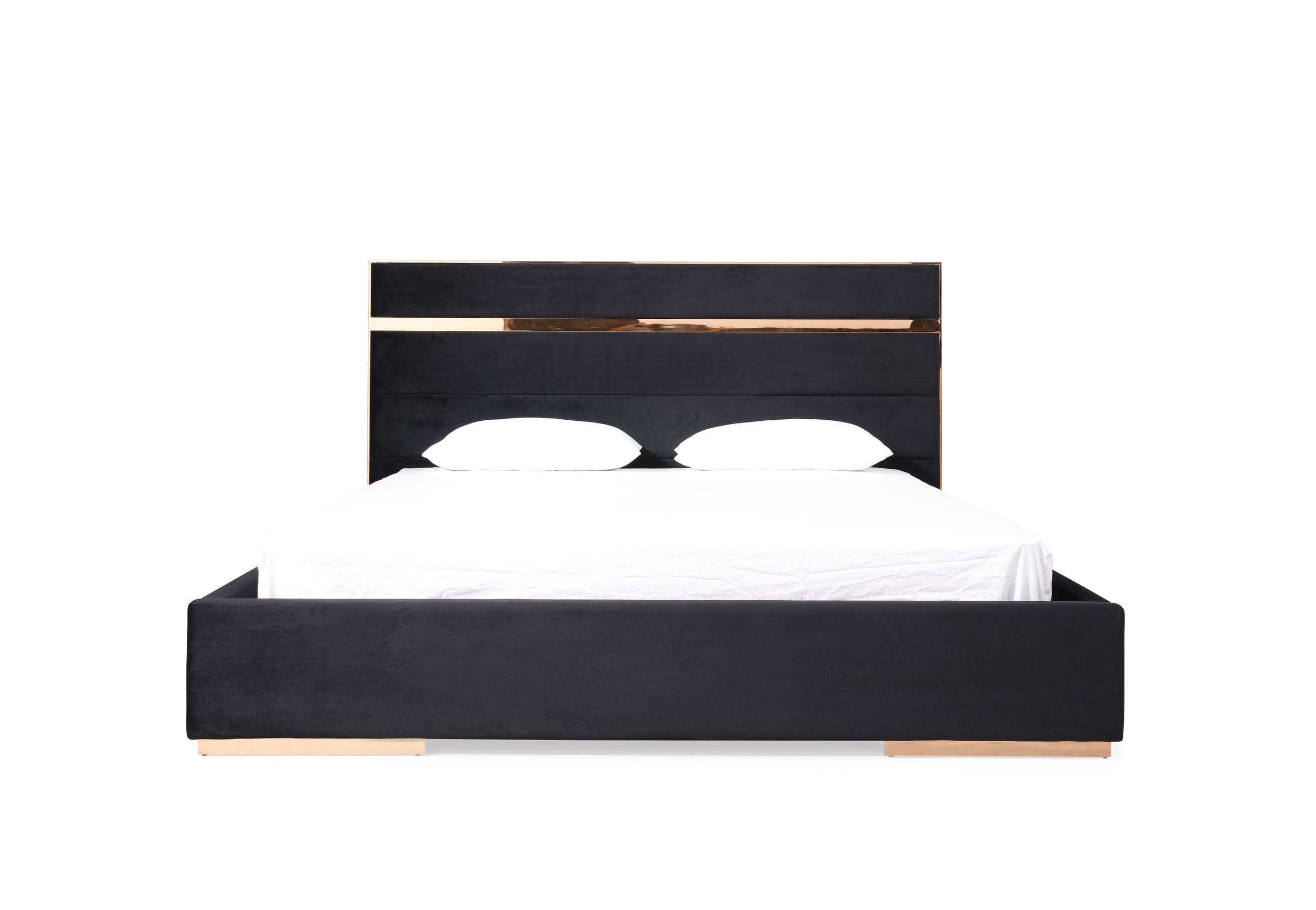 Nova Domus Cartier - Eastern King Modern Black + Rose Gold Bed + Nightstands