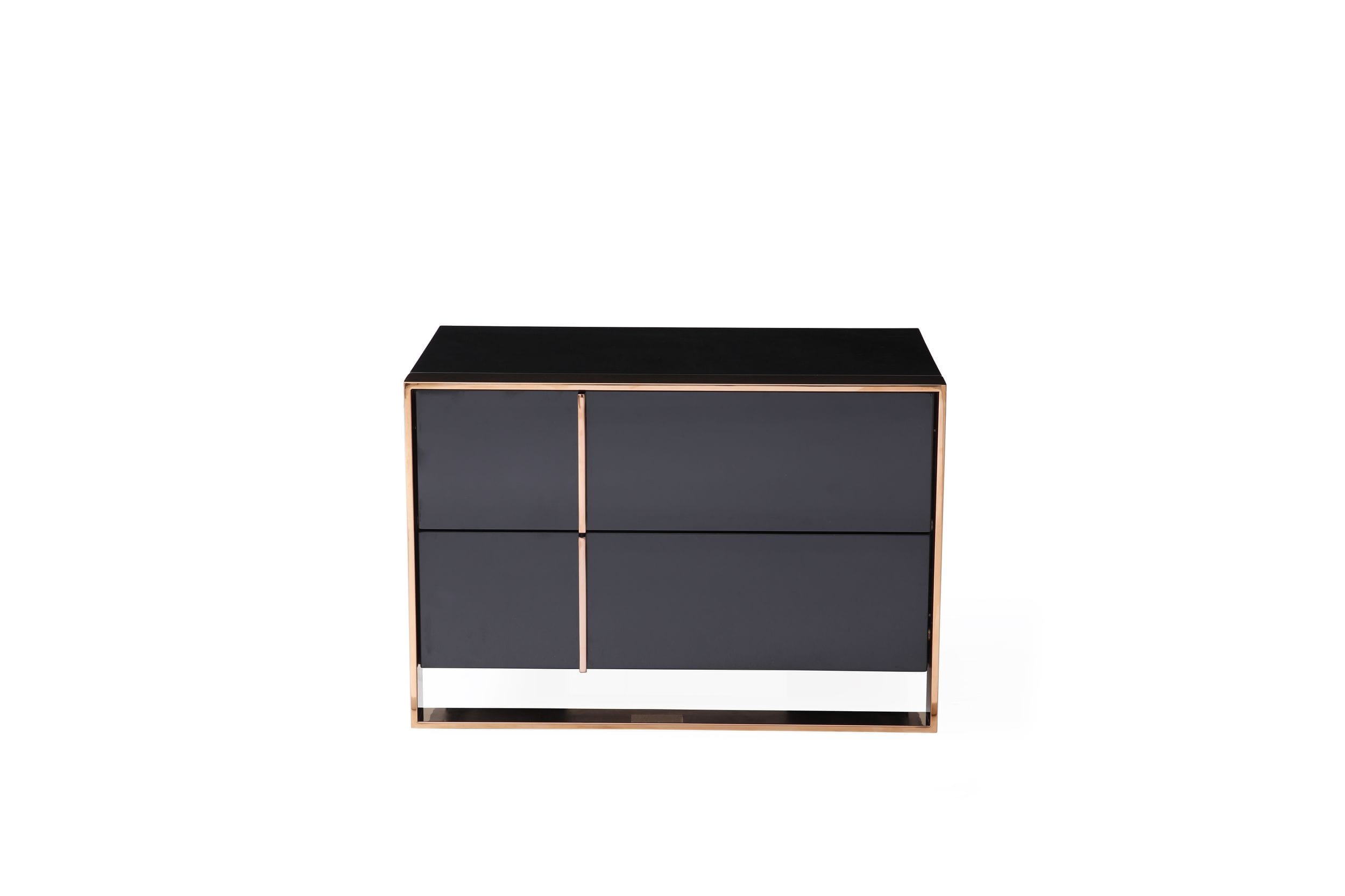 Nova Domus Cartier - Eastern King Modern Black + Rose Gold Bed + Nightstands