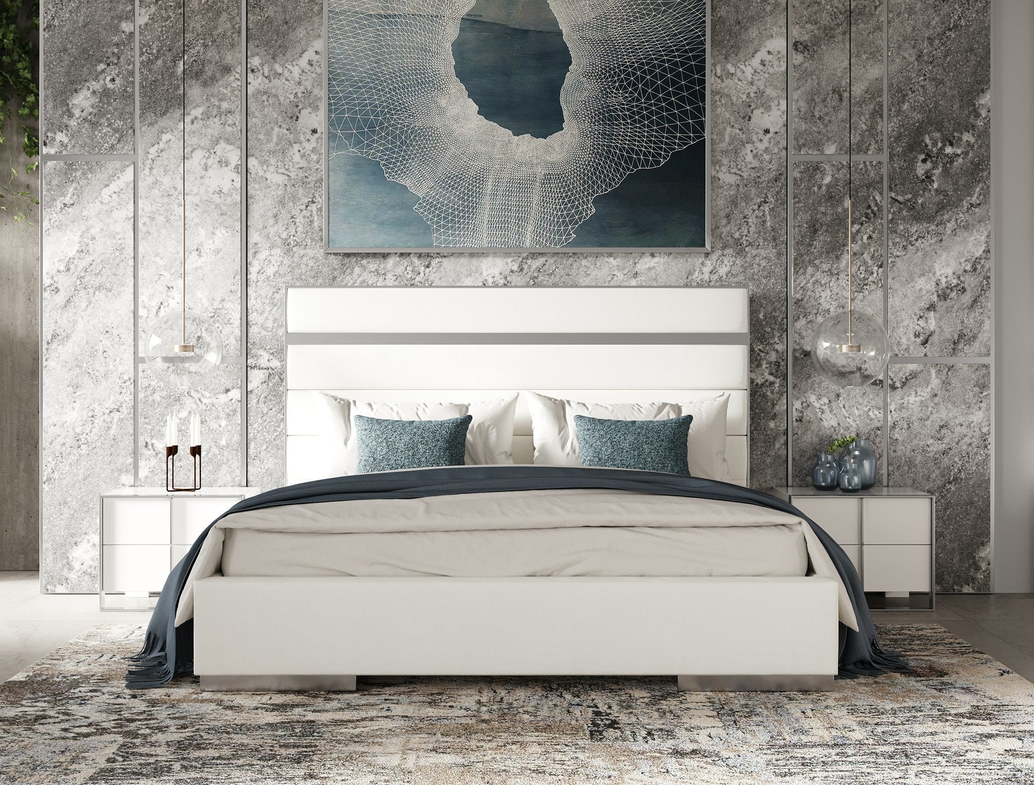 Modrest Cartier - Modern White + Stainless Steel Nightstand