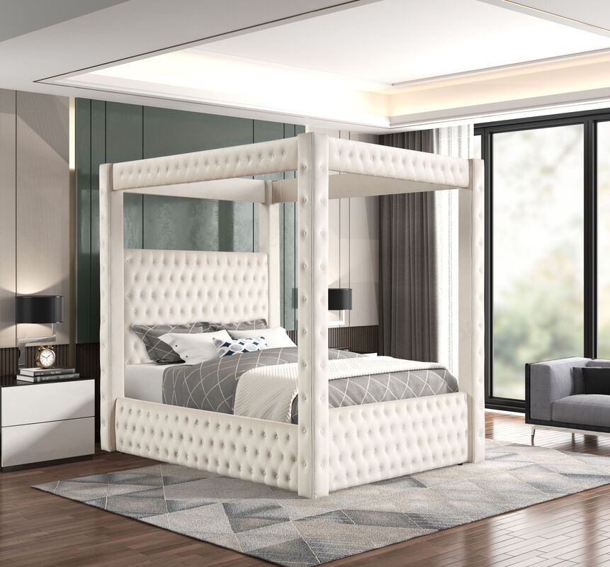 Castle Black or Cream Platform Bed - Queen, King