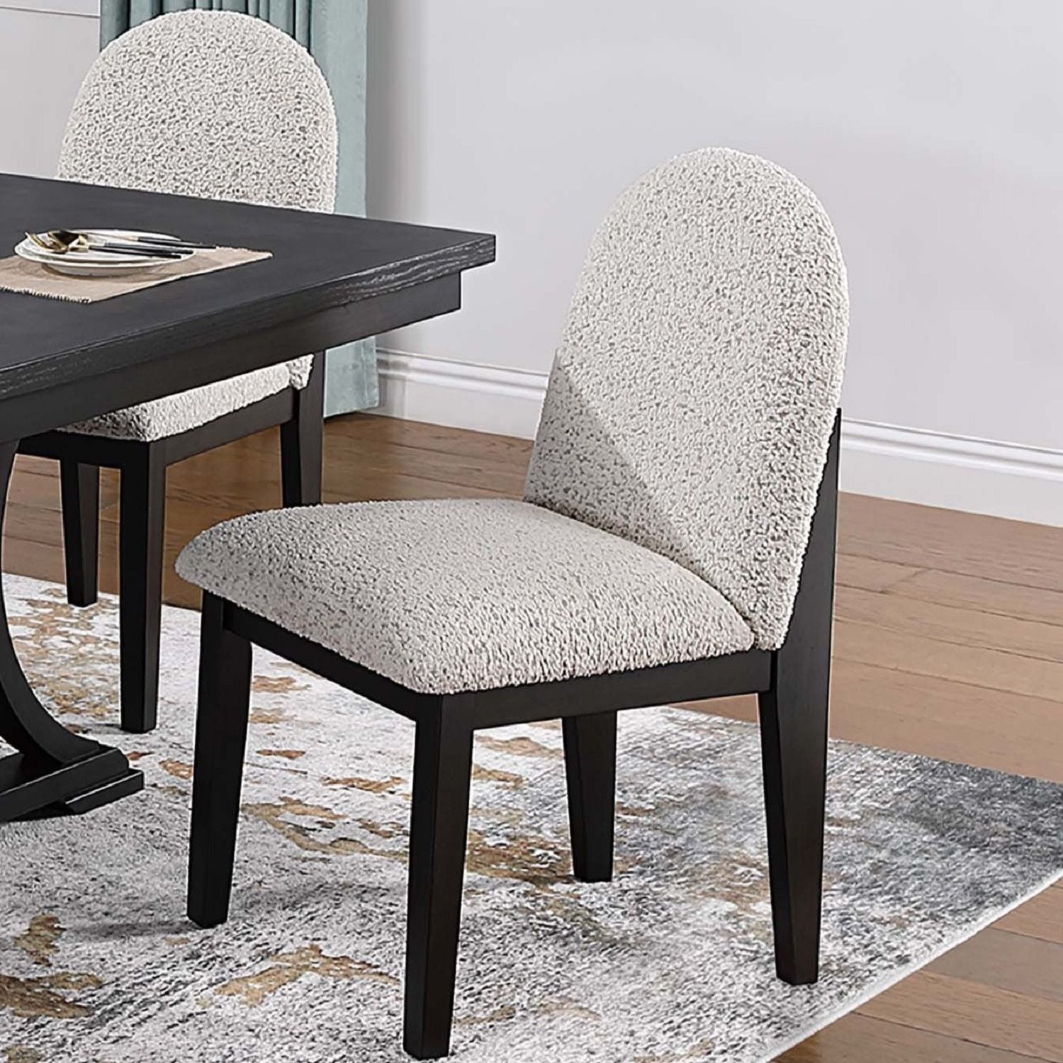 5 Piece Round Dining Set With With Chairs - Black / White