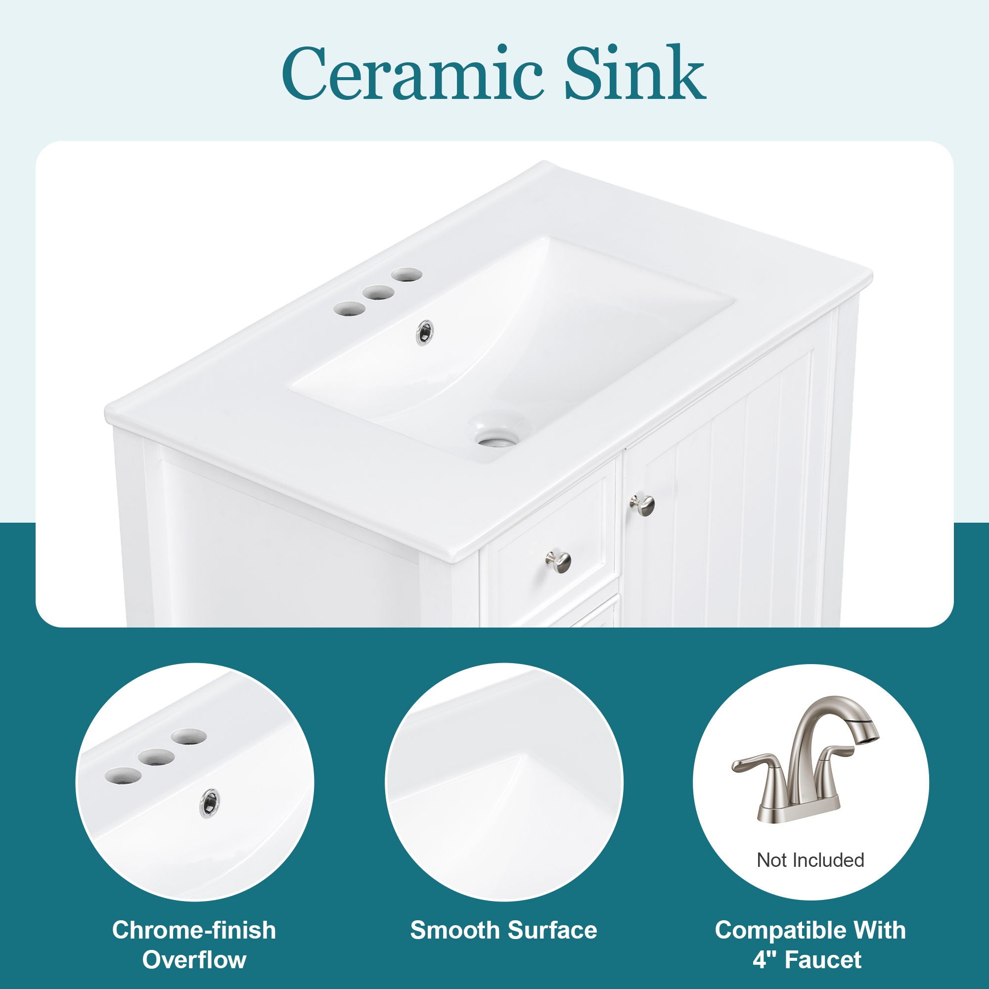 Modern Bathroom Vanity With Sink, 1 Cabinet & 3 Drawers