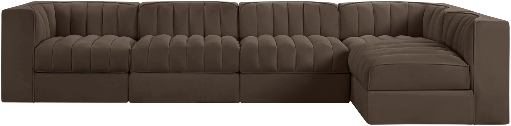 Rummi - Velvet Performance Fabric Upholstered 5 Piece Modular Sectional, L-Shaped (Right)
