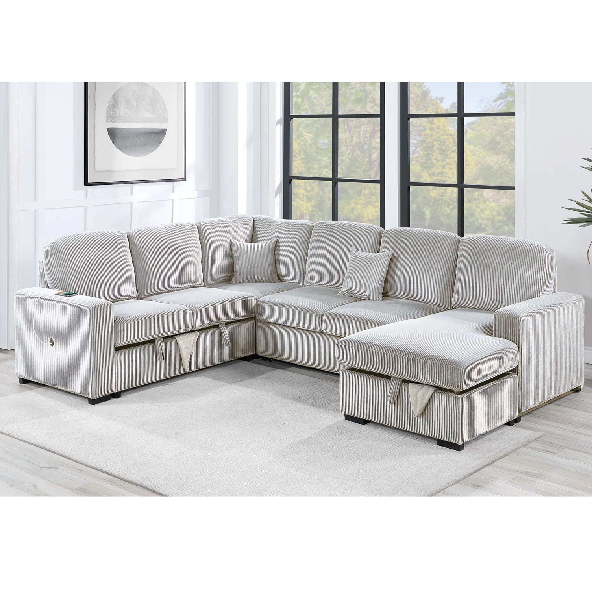 Modern Design Convertible Sectional Storage Bed With USB Port