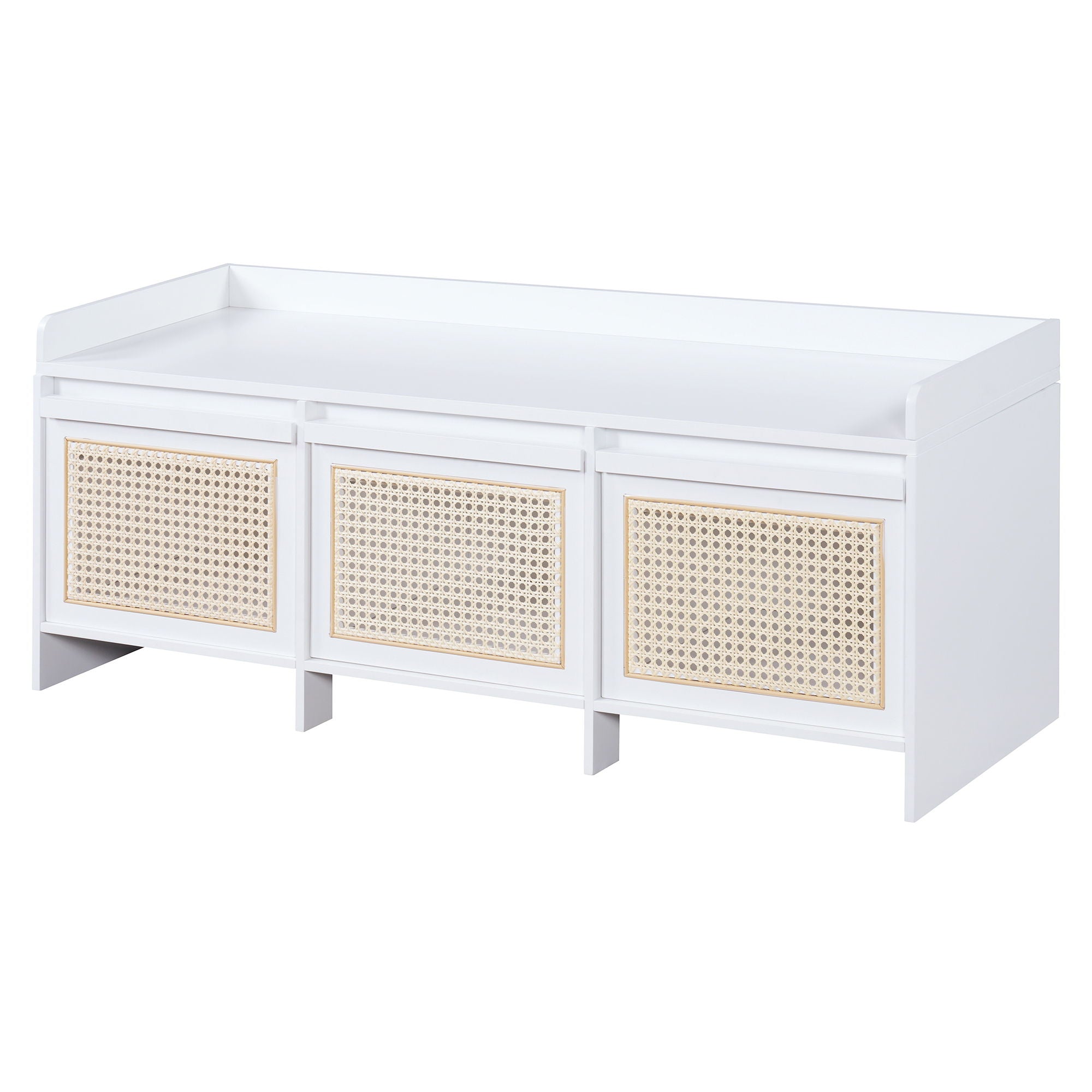 Entryway Shoe Bench With Drawers & Button Tufted Cushion