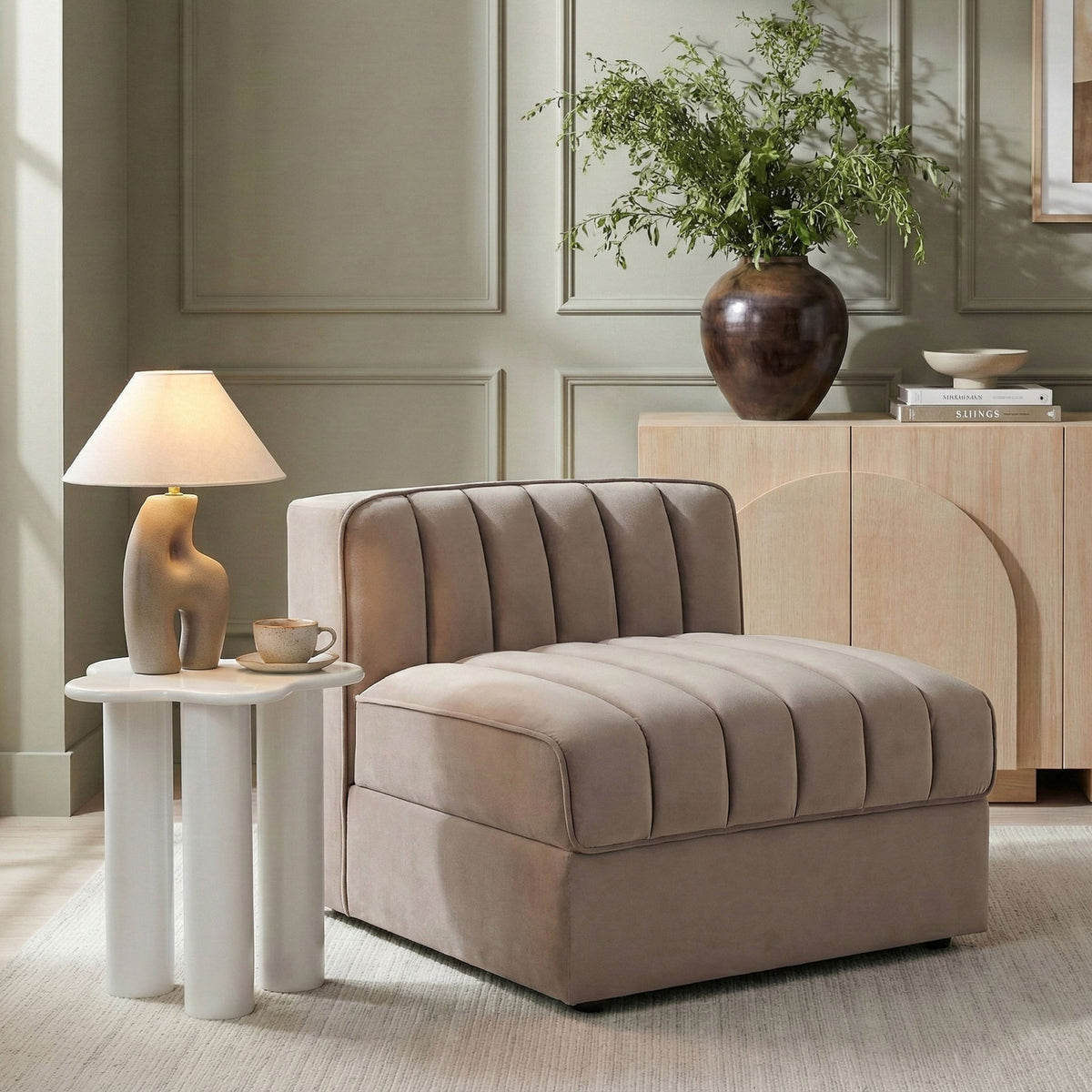 Rummi - Velvet Performance Fabric Upholstered Modular Armless Chair