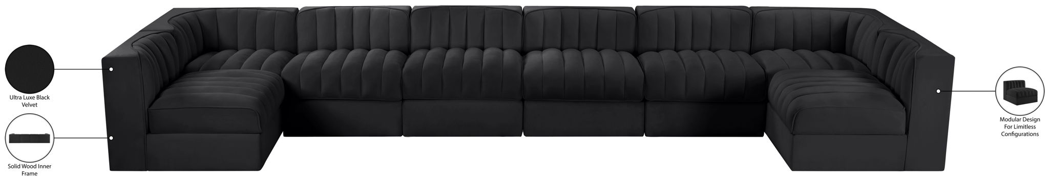 Rummi - Velvet Performance Fabric Upholstered 8 Piece Modular Sectional (With 2 Corner Chairs)